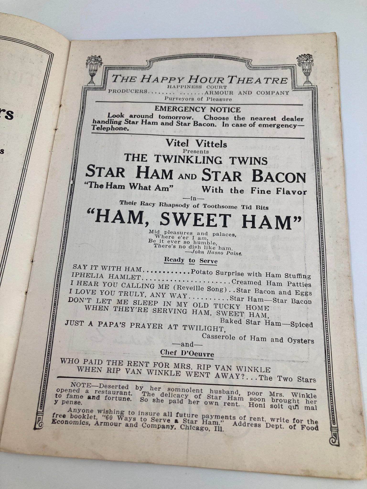 1922 Walter C. Jordan's National Theatre The Twinkling Twins Star Ham& Bacon