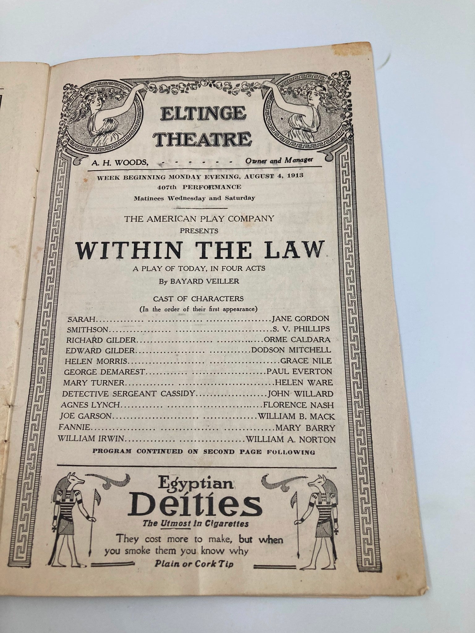 1913 Eltinge Theatre Within The Law Play in Four Acts by Bayard Veiller