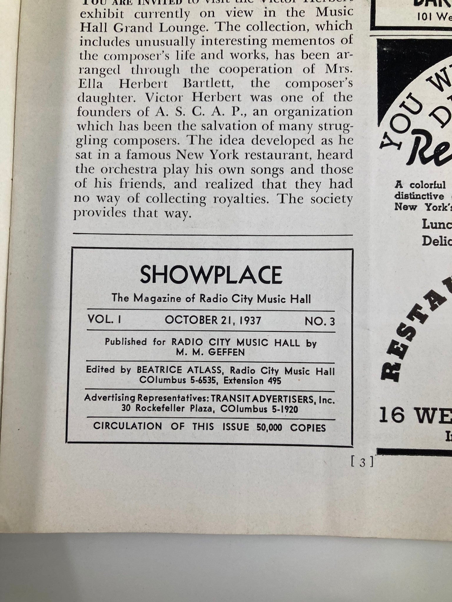 1937 Showplace Radio City Music Hall Victor Herbert Melodies