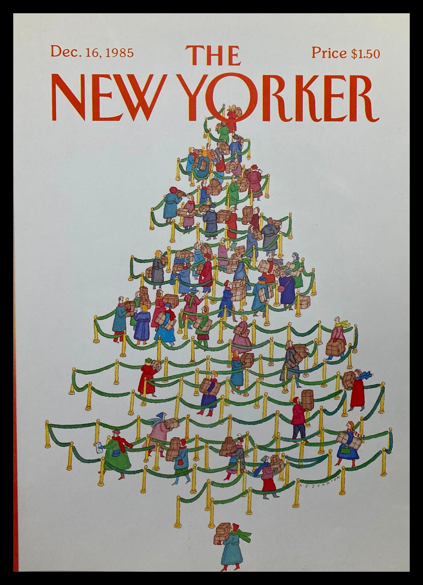 COVER ONLY The New Yorker December 16 1985 Fall in Line by L.S. Johnson No Label