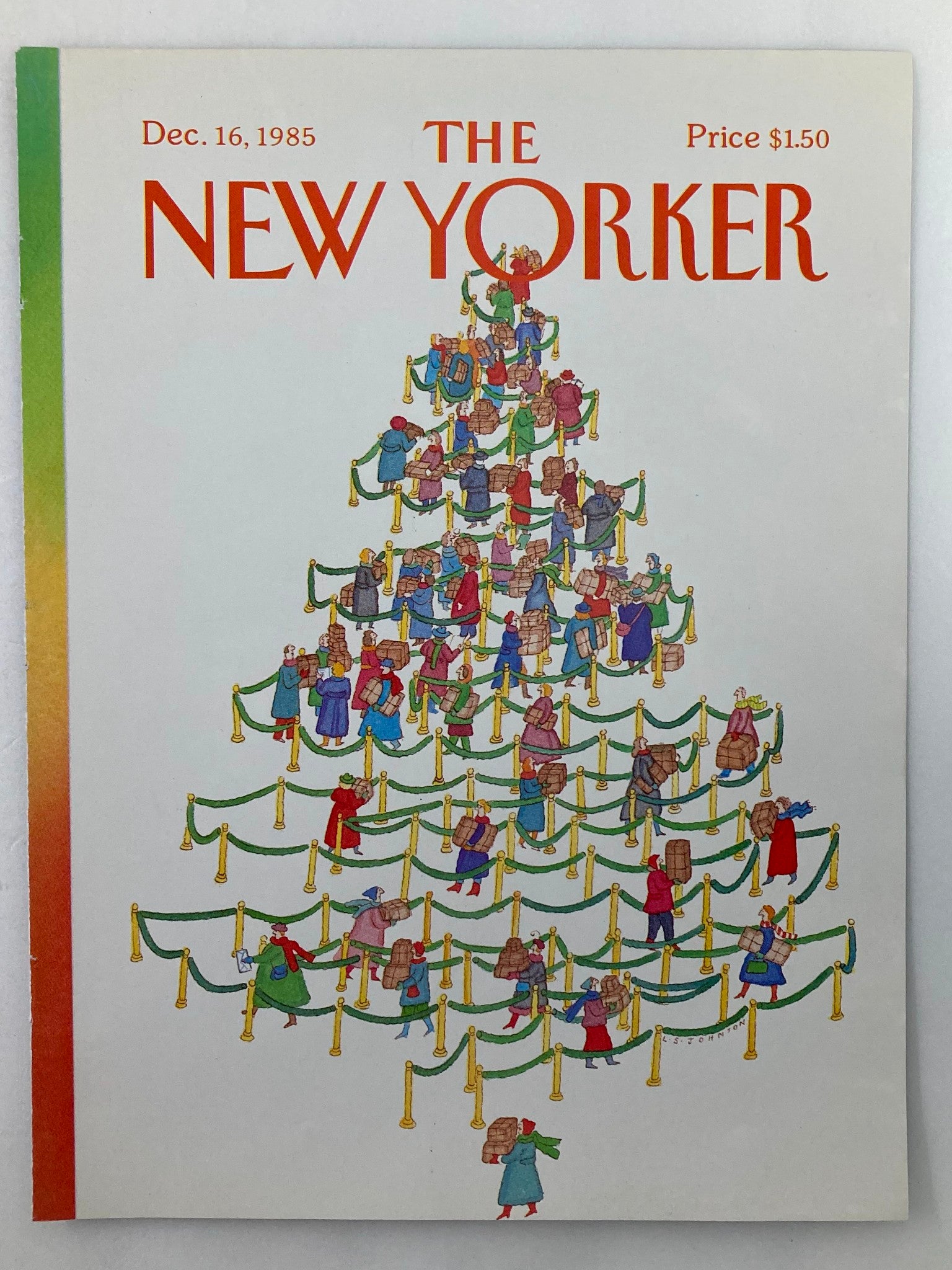 COVER ONLY The New Yorker December 16 1985 Fall in Line by L.S. Johnson No Label