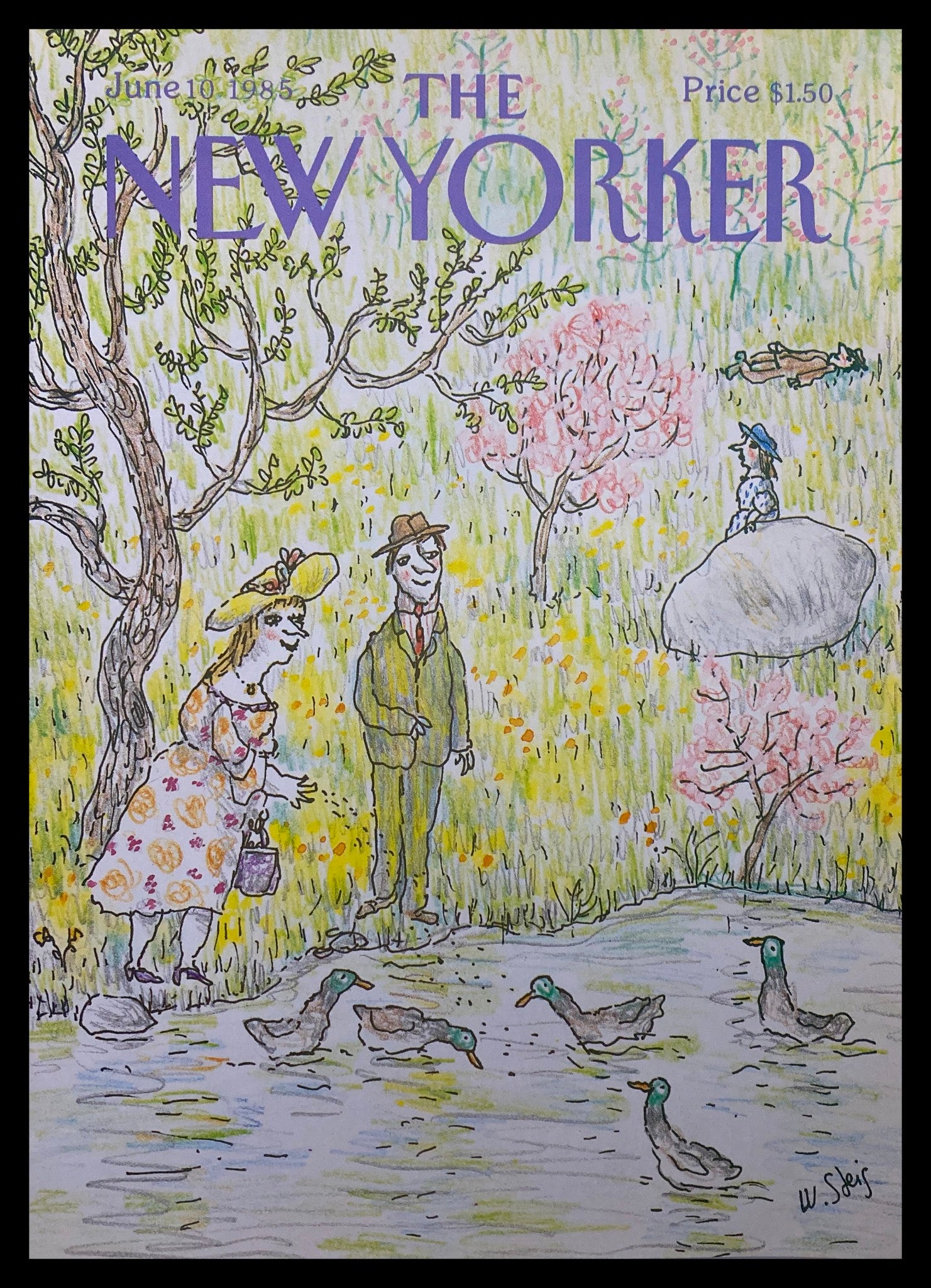 COVER ONLY The New Yorker June 10 1985 Duck Feeding by William Steig No Label