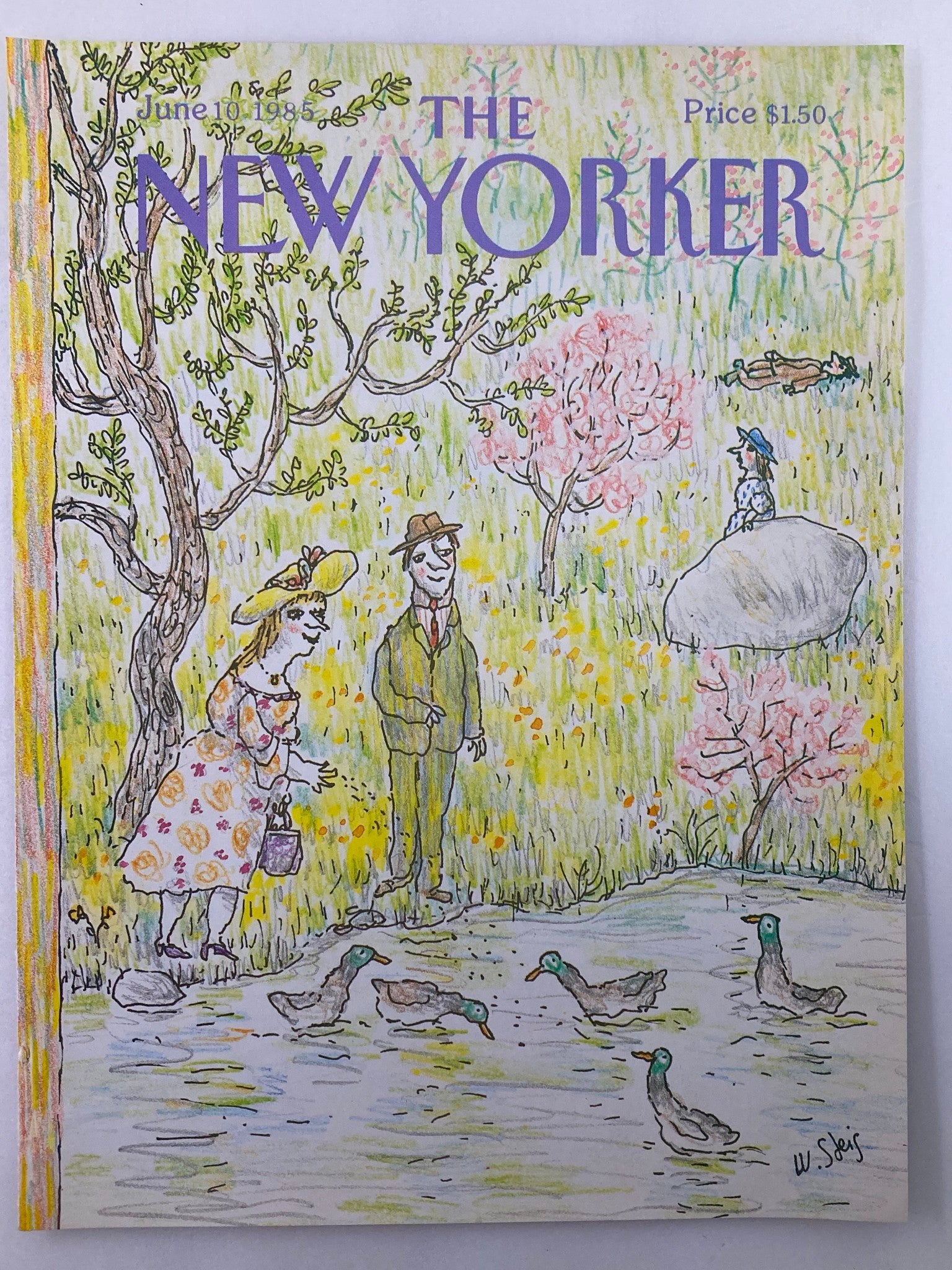 COVER ONLY The New Yorker June 10 1985 Duck Feeding by William Steig No Label