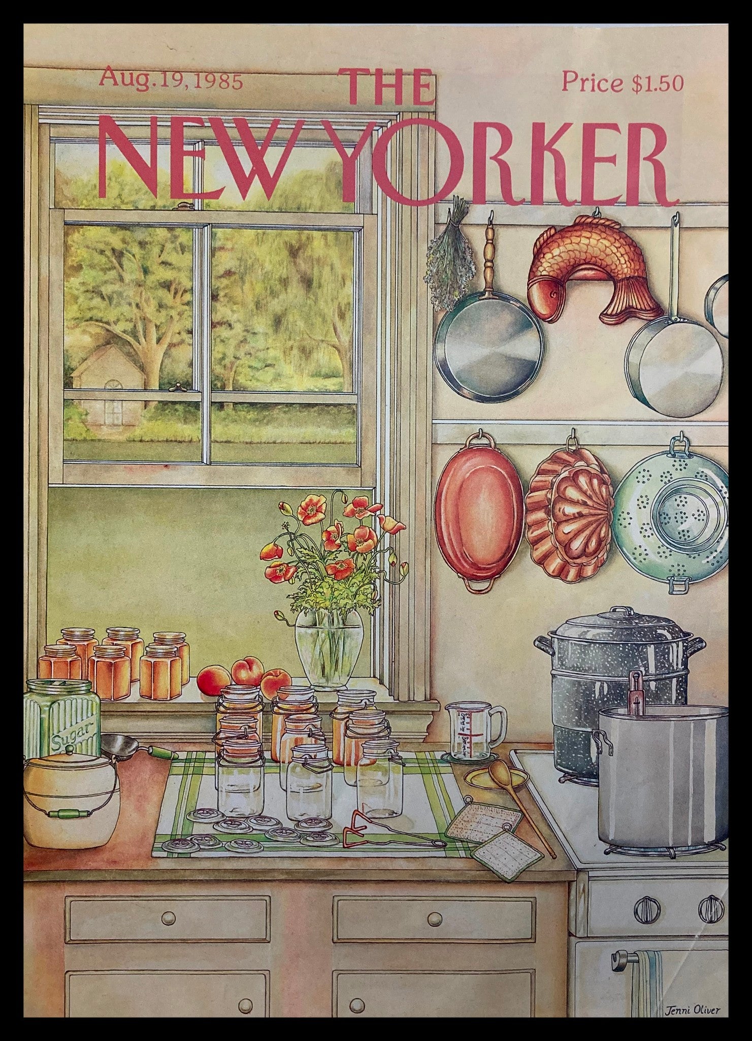 COVER ONLY The New Yorker August 19 1985 Kitchen by Jenni Oliver No Label