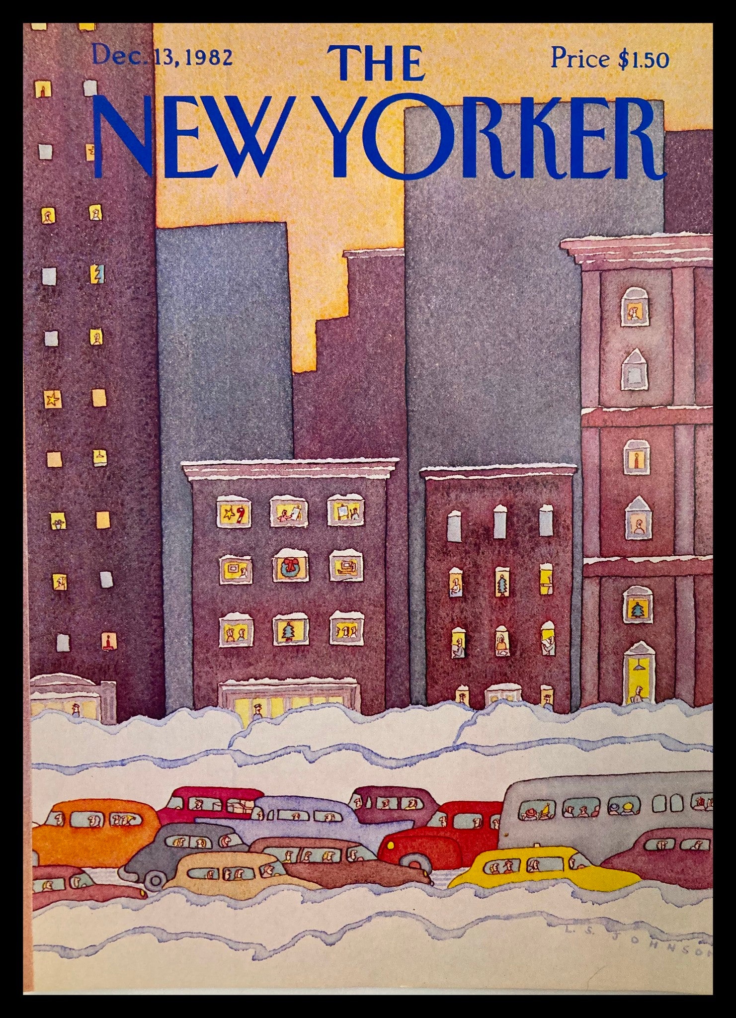 COVER ONLY The New Yorker December 13 1982 Snow Traffic by L.S. Johnson No Label