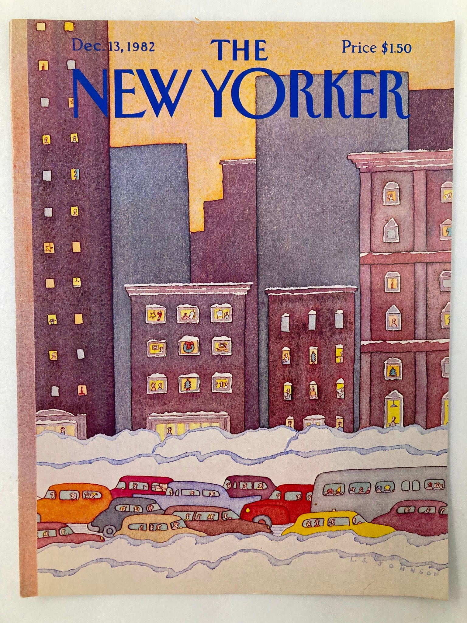 COVER ONLY The New Yorker December 13 1982 Snow Traffic by L.S. Johnson No Label