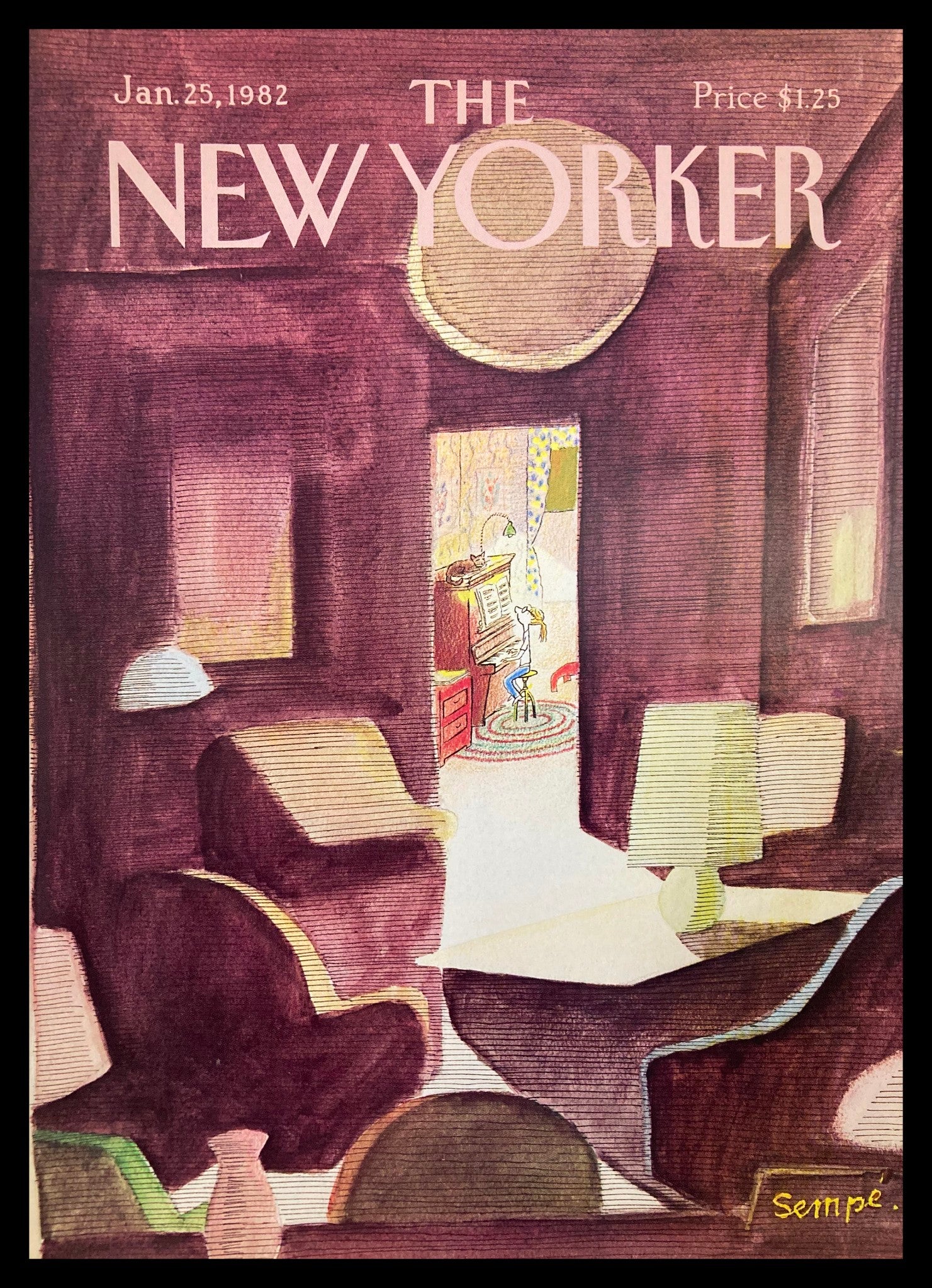 COVER ONLY The New Yorker January 25 1982 Piano Lesson by J. J. Sempe No Label