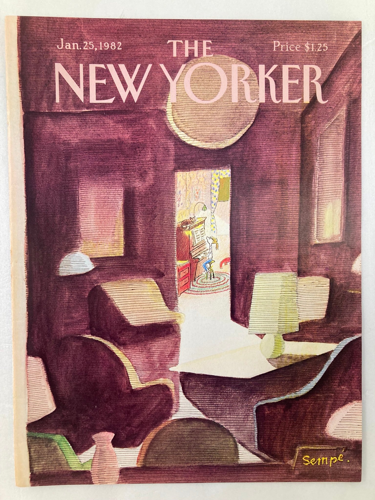 COVER ONLY The New Yorker January 25 1982 Piano Lesson by J. J. Sempe No Label