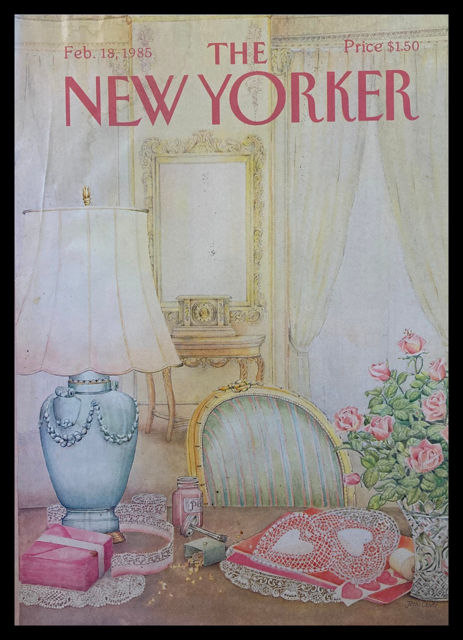 COVER ONLY The New Yorker February 16 1985 Beauty Routine by J. Oliver No Label