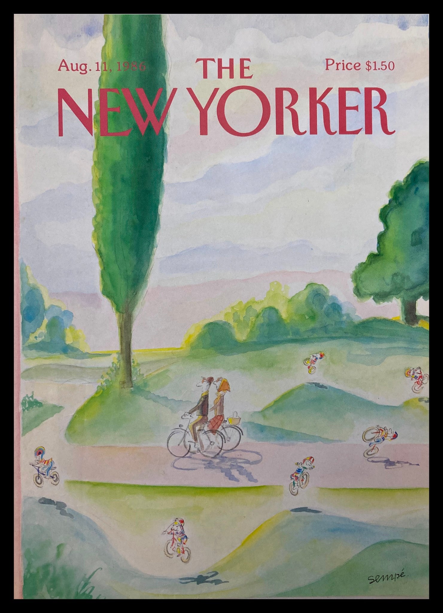 COVER ONLY The New Yorker August 11 1986 Bicycle Park by J. J. Sempe No Label