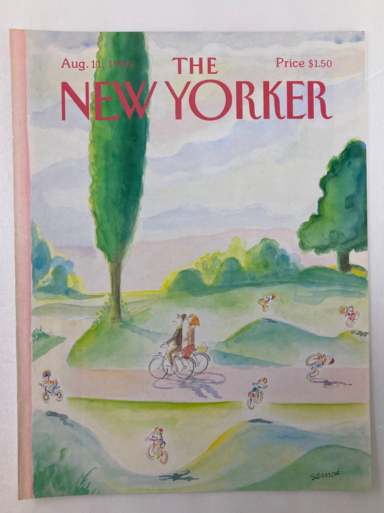 COVER ONLY The New Yorker August 11 1986 Bicycle Park by J. J. Sempe No Label