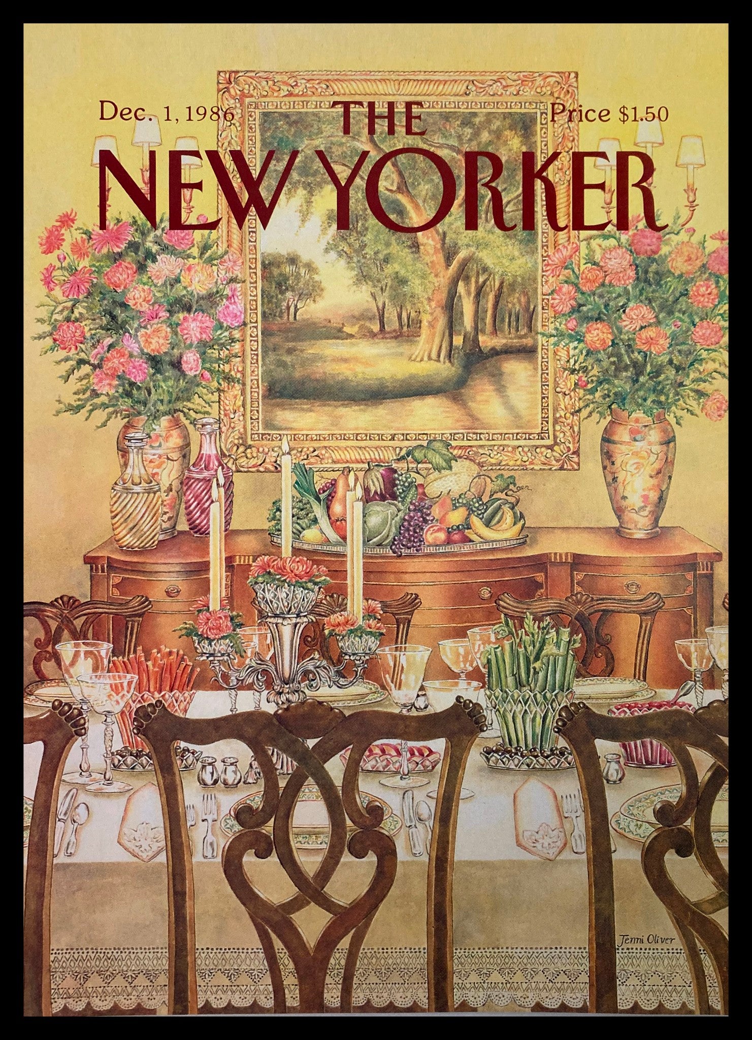 COVER ONLY The New Yorker December 1 1986 Fancy Dinner by Jenni Oliver No Label