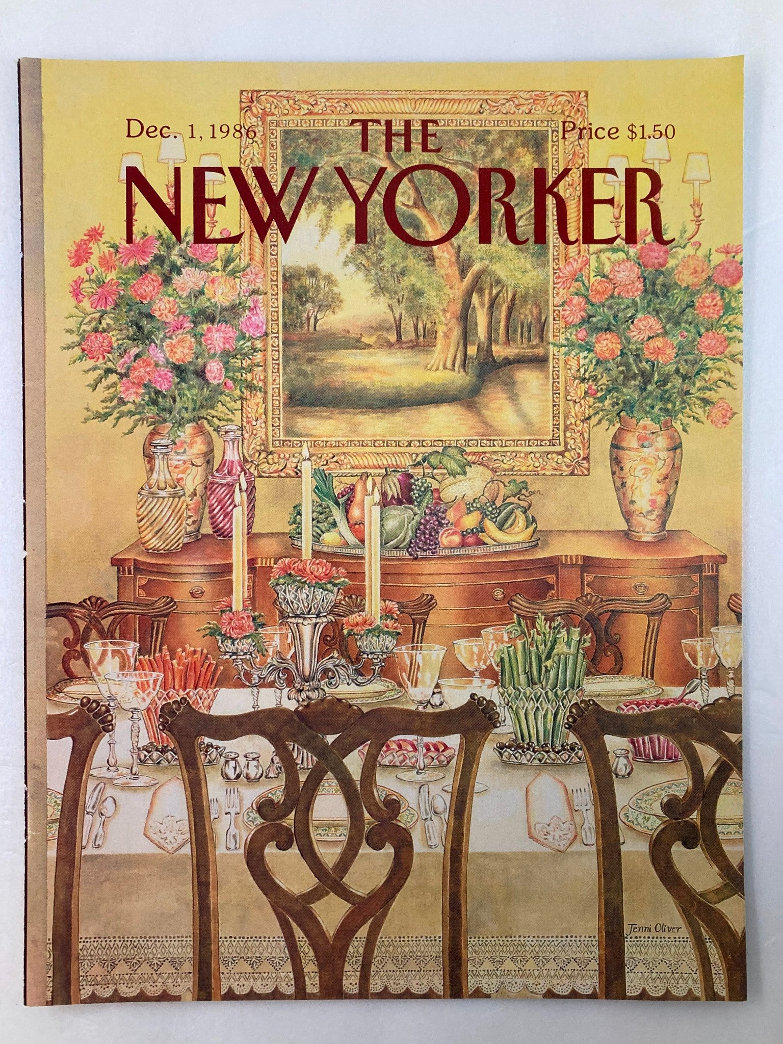 COVER ONLY The New Yorker December 1 1986 Fancy Dinner by Jenni Oliver No Label