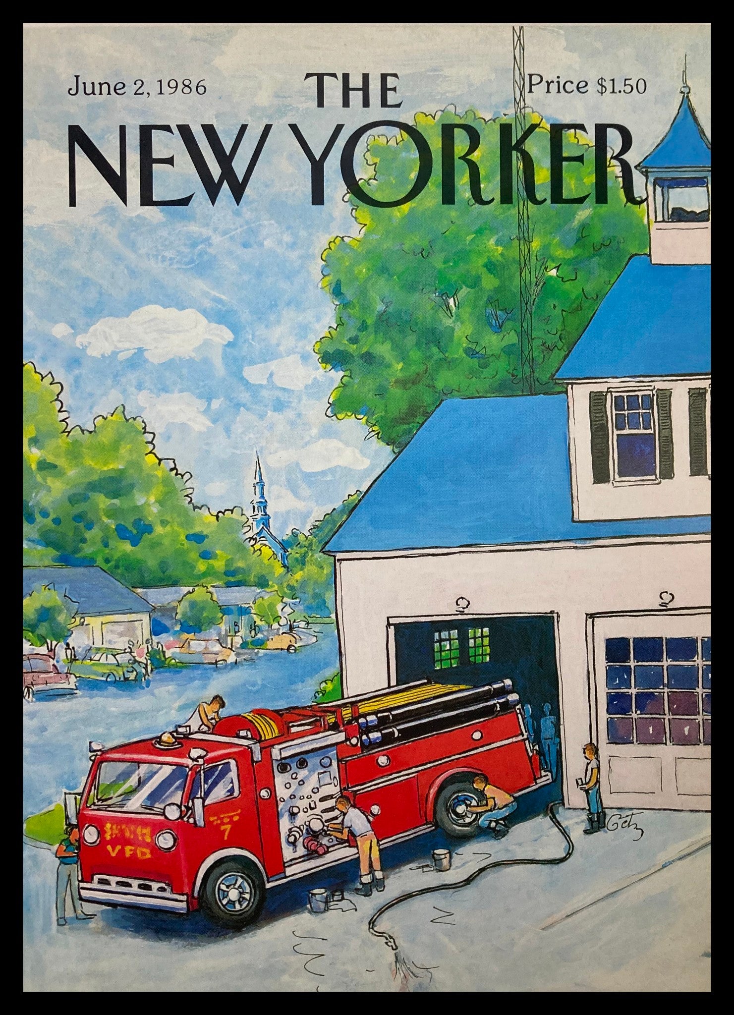 COVER ONLY The New Yorker June 2 1986 Fire Fighters by Arthur Getz No Label