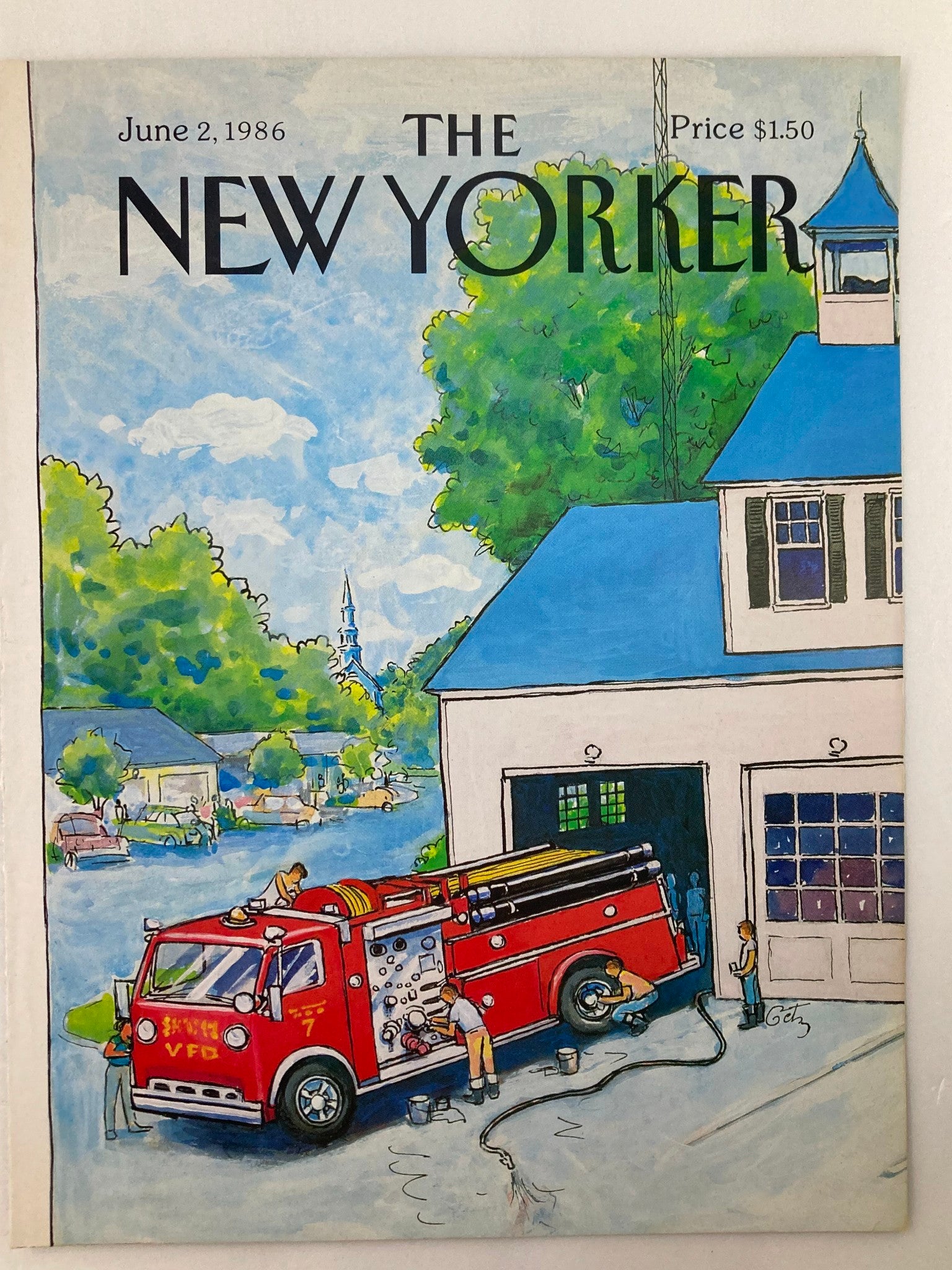 COVER ONLY The New Yorker June 2 1986 Fire Fighters by Arthur Getz No Label