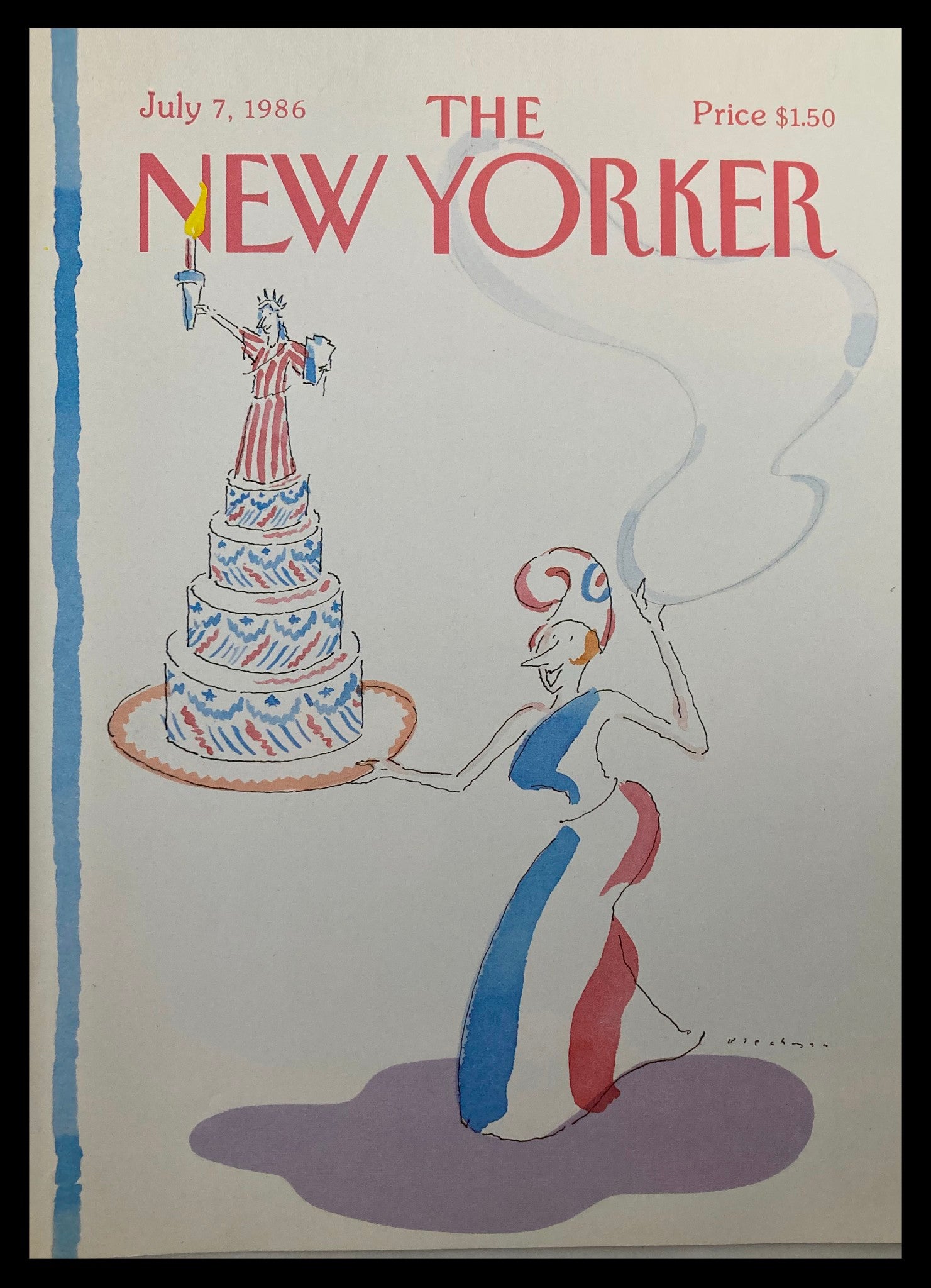 COVER ONLY The New Yorker July 7 1986 Liberty Cake by R. O. Blechman No Label