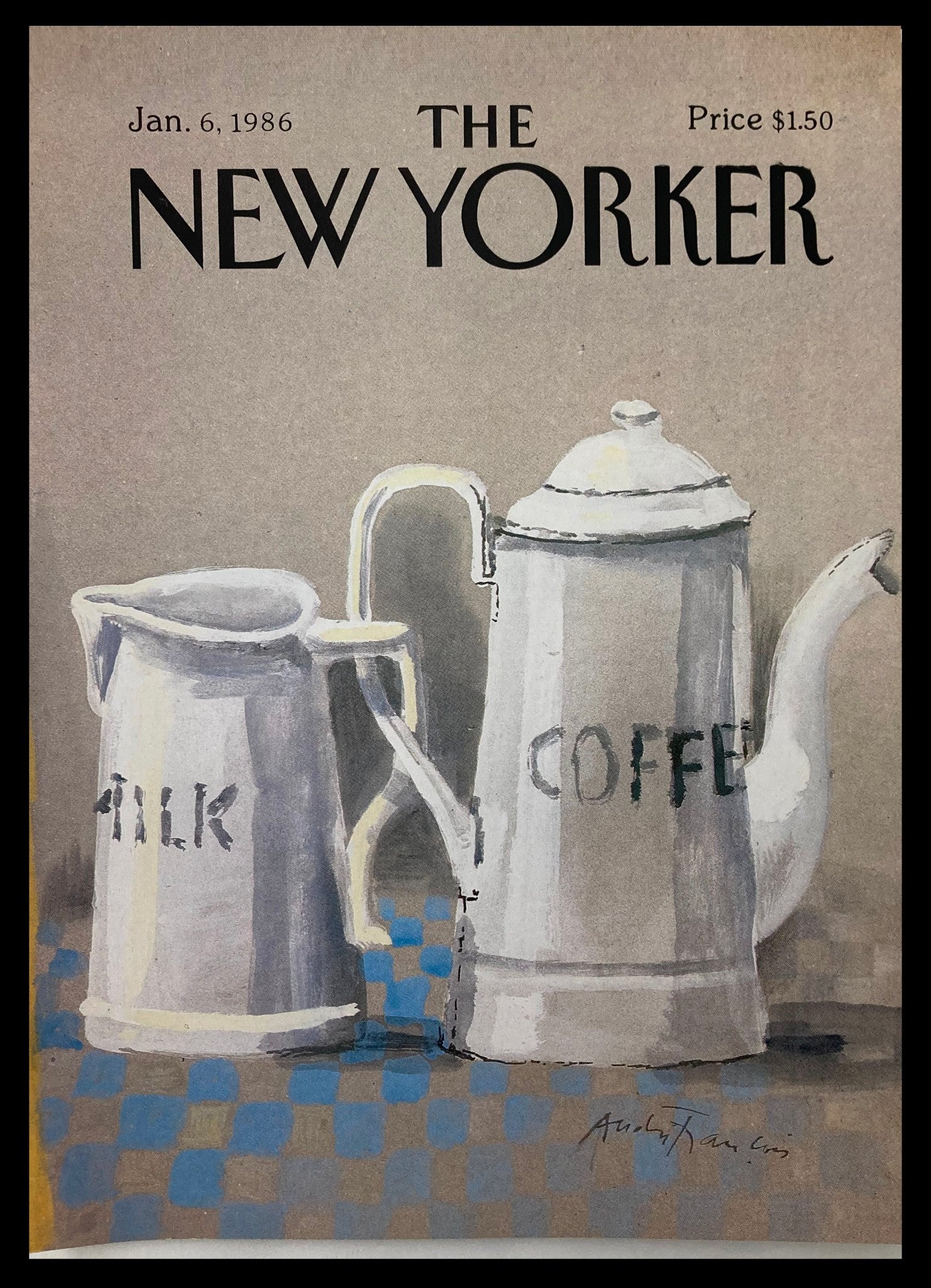 COVER ONLY The New Yorker January 6 1986 Milk & Coffee by A. Francois No Label