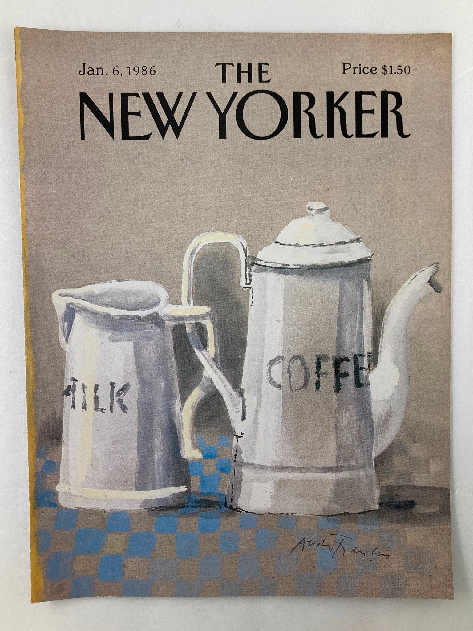 COVER ONLY The New Yorker January 6 1986 Milk & Coffee by A. Francois No Label