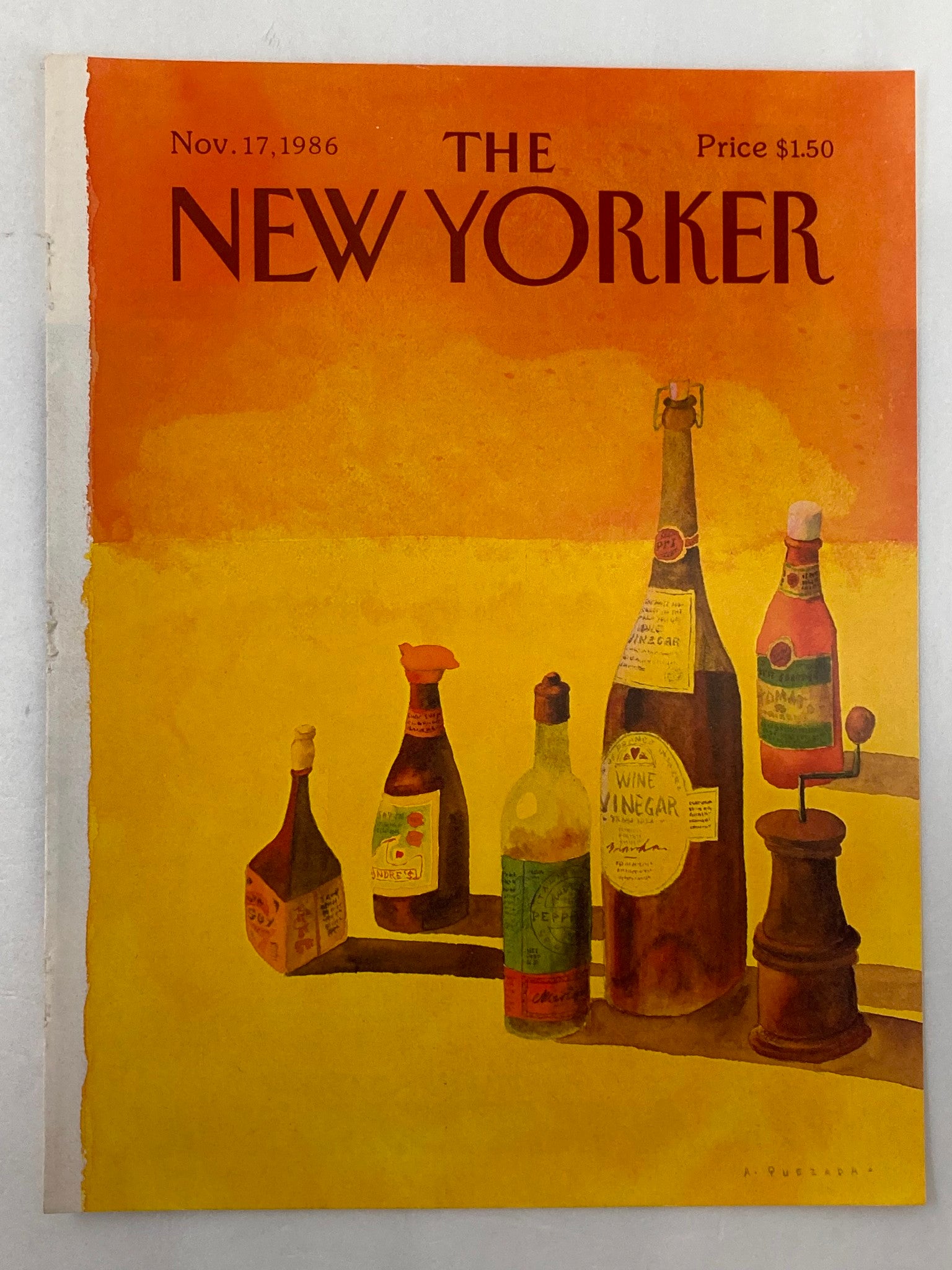 COVER ONLY The New Yorker November 17 1986 Wine Vinegar by Abel Quezada No Label