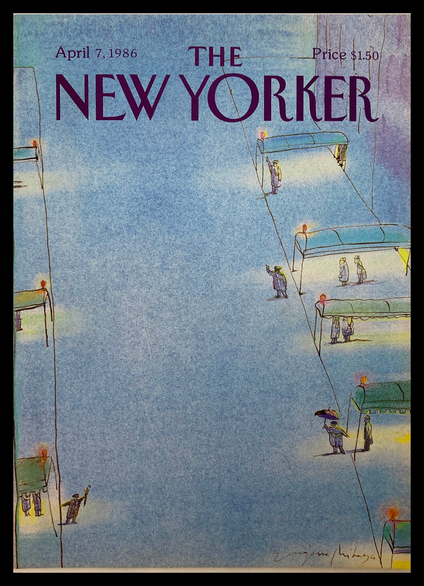 COVER ONLY The New Yorker April 7 1986 Taxi Unavailable by E. Mihaesco No Label