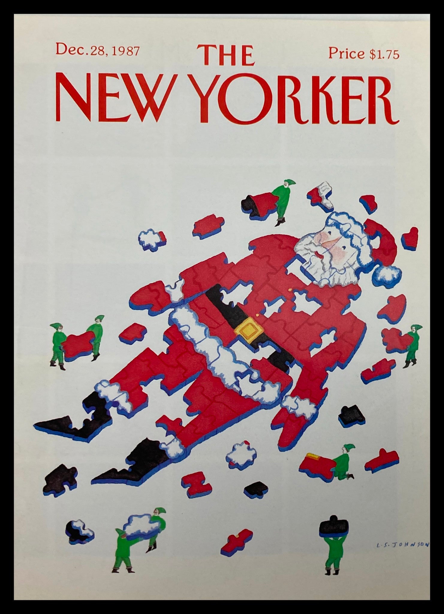 COVER ONLY The New Yorker December 28 1987 Santa Puzzle by L.S. Johnson No Label