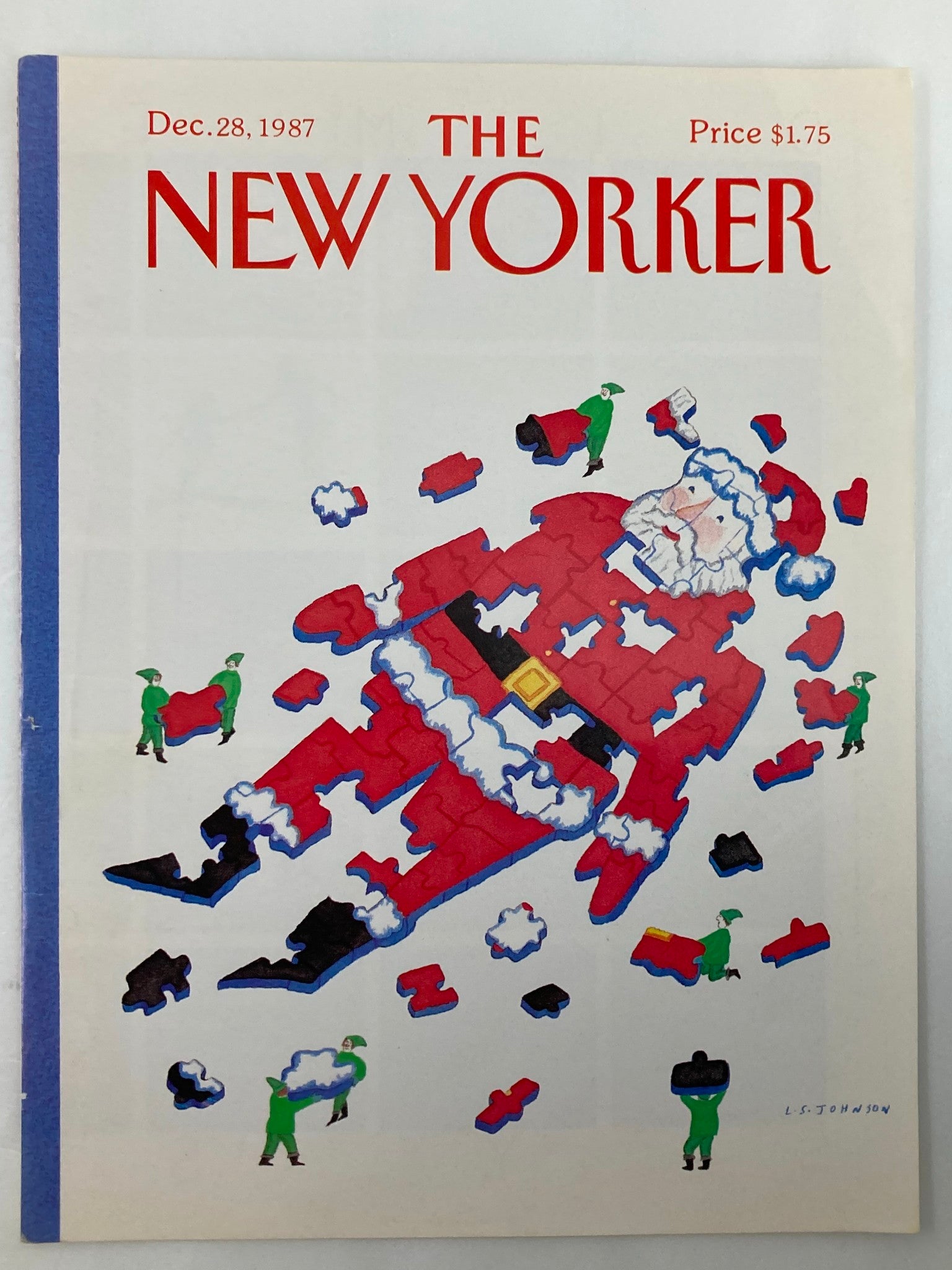 COVER ONLY The New Yorker December 28 1987 Santa Puzzle by L.S. Johnson No Label