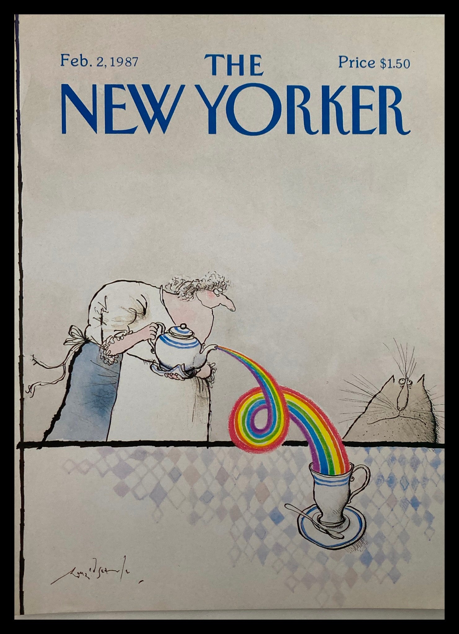 COVER ONLY The New Yorker February 2 1987 Rainbow Drink by R. Searle No Label