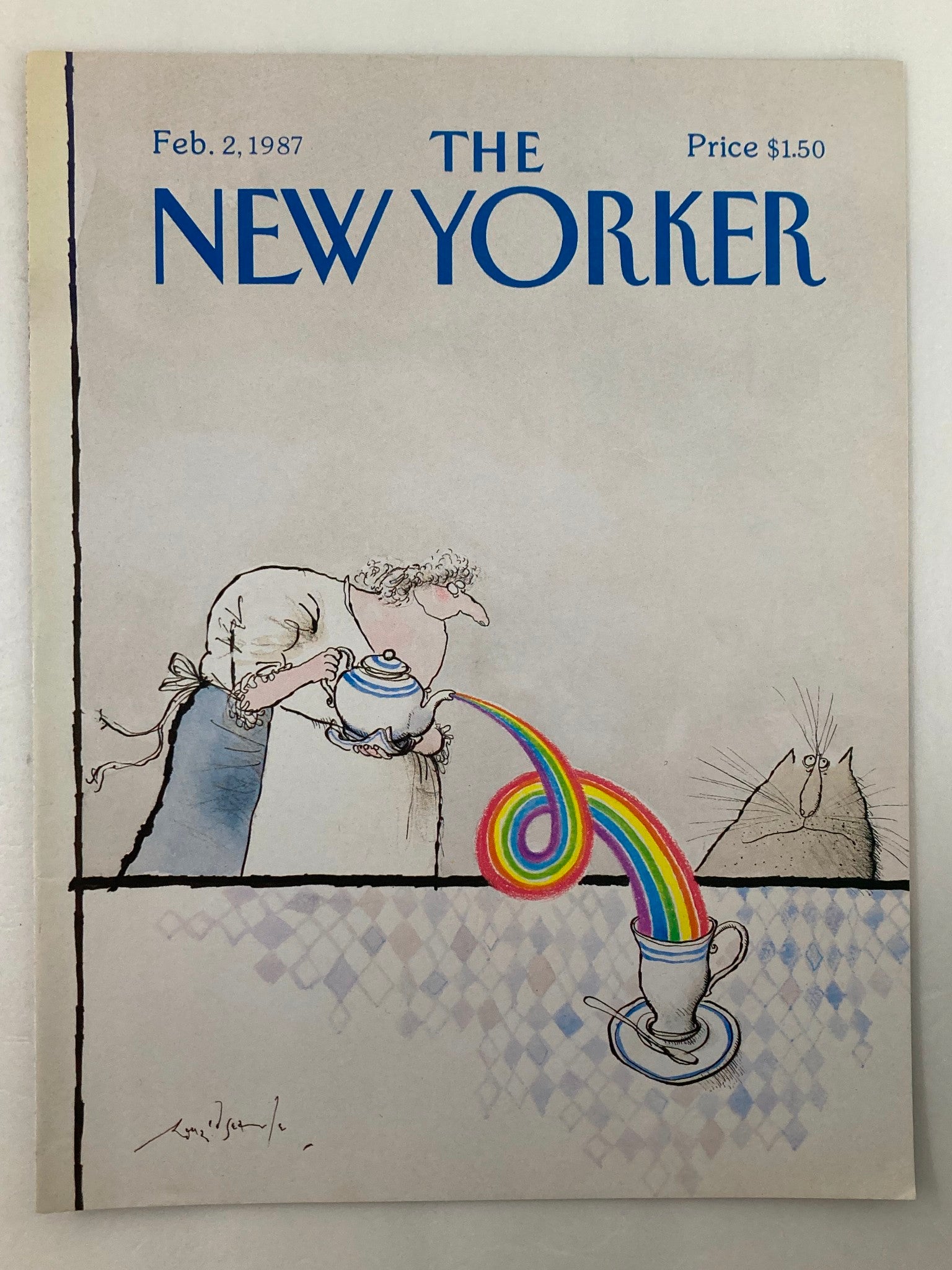 COVER ONLY The New Yorker February 2 1987 Rainbow Drink by R. Searle No Label