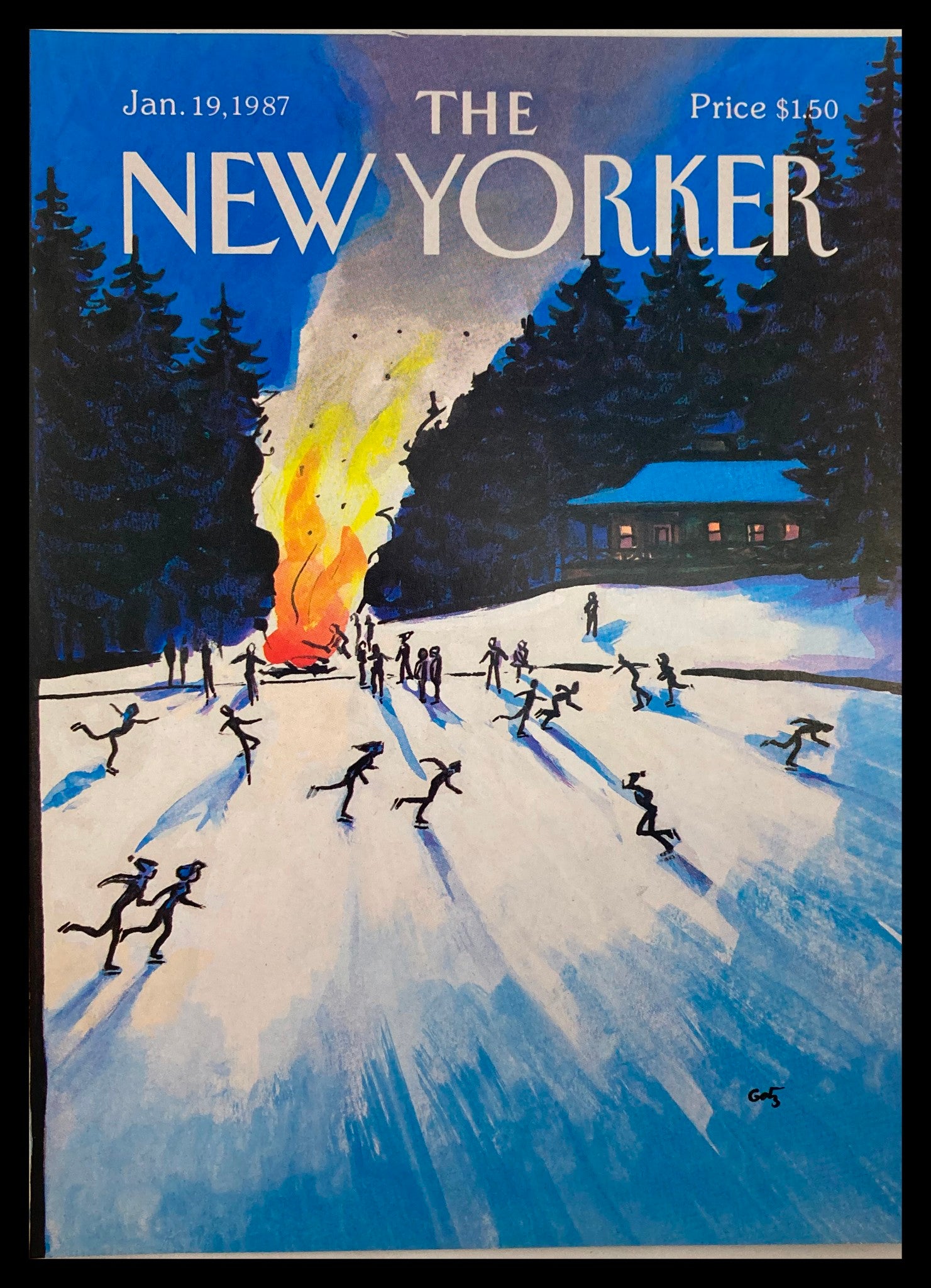 COVER ONLY The New Yorker January 19 1987 Bonfire by Arthur Getz No Label