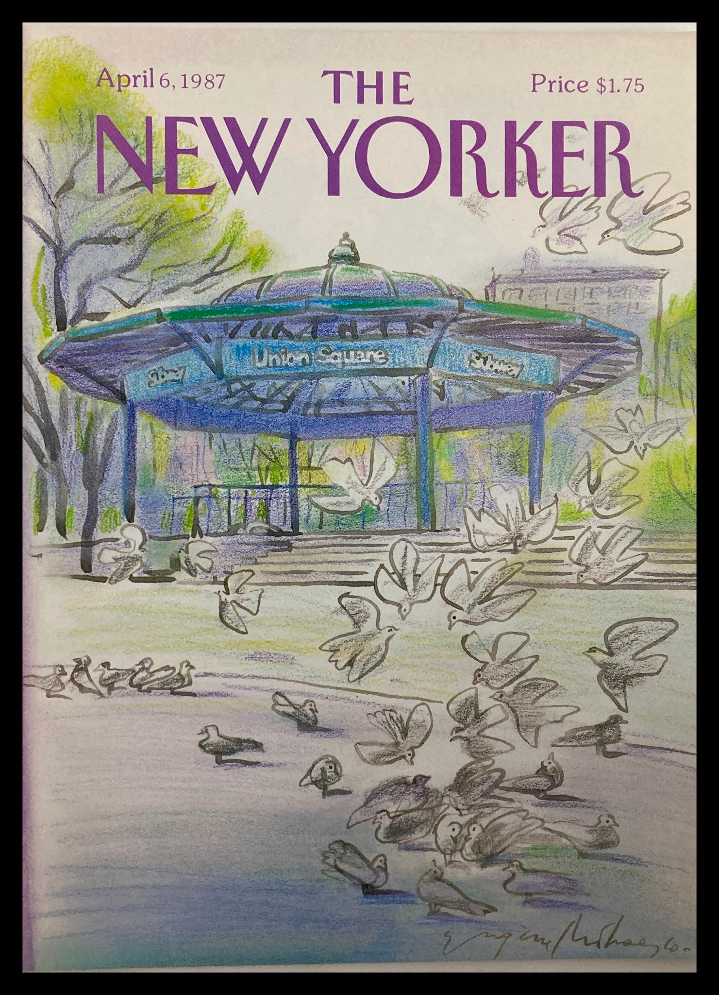 COVER ONLY The New Yorker April 6 1987 Union Square by Eugene Mihaesco No Label