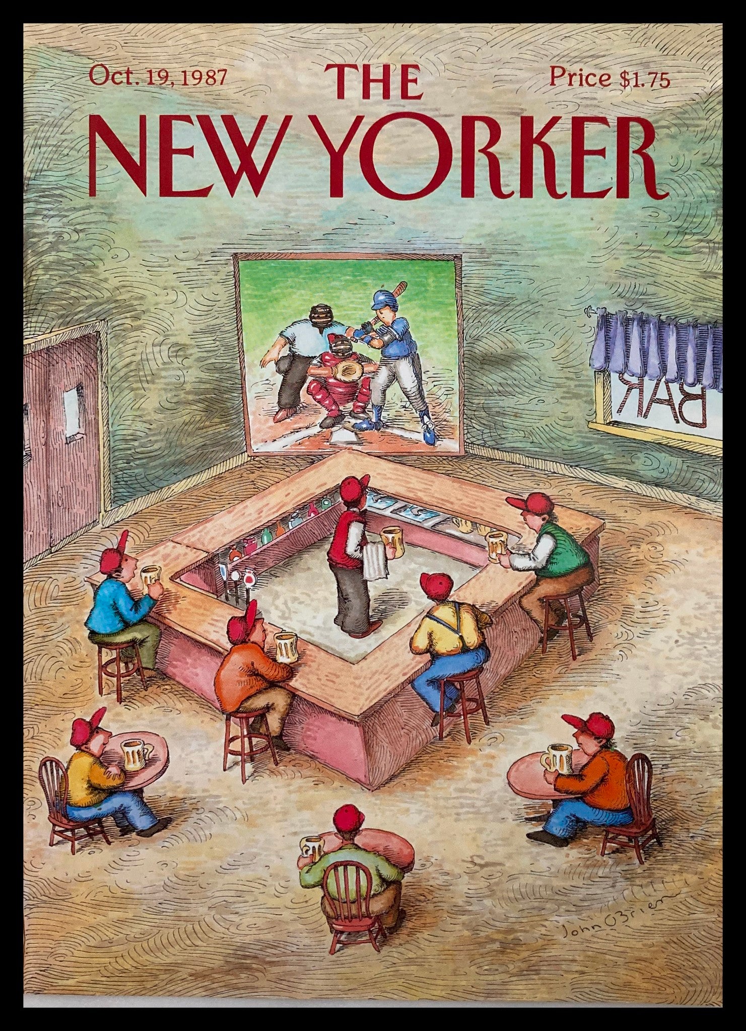 COVER ONLY The New Yorker October 19 1987 Pub Game by John O'Brien No Label