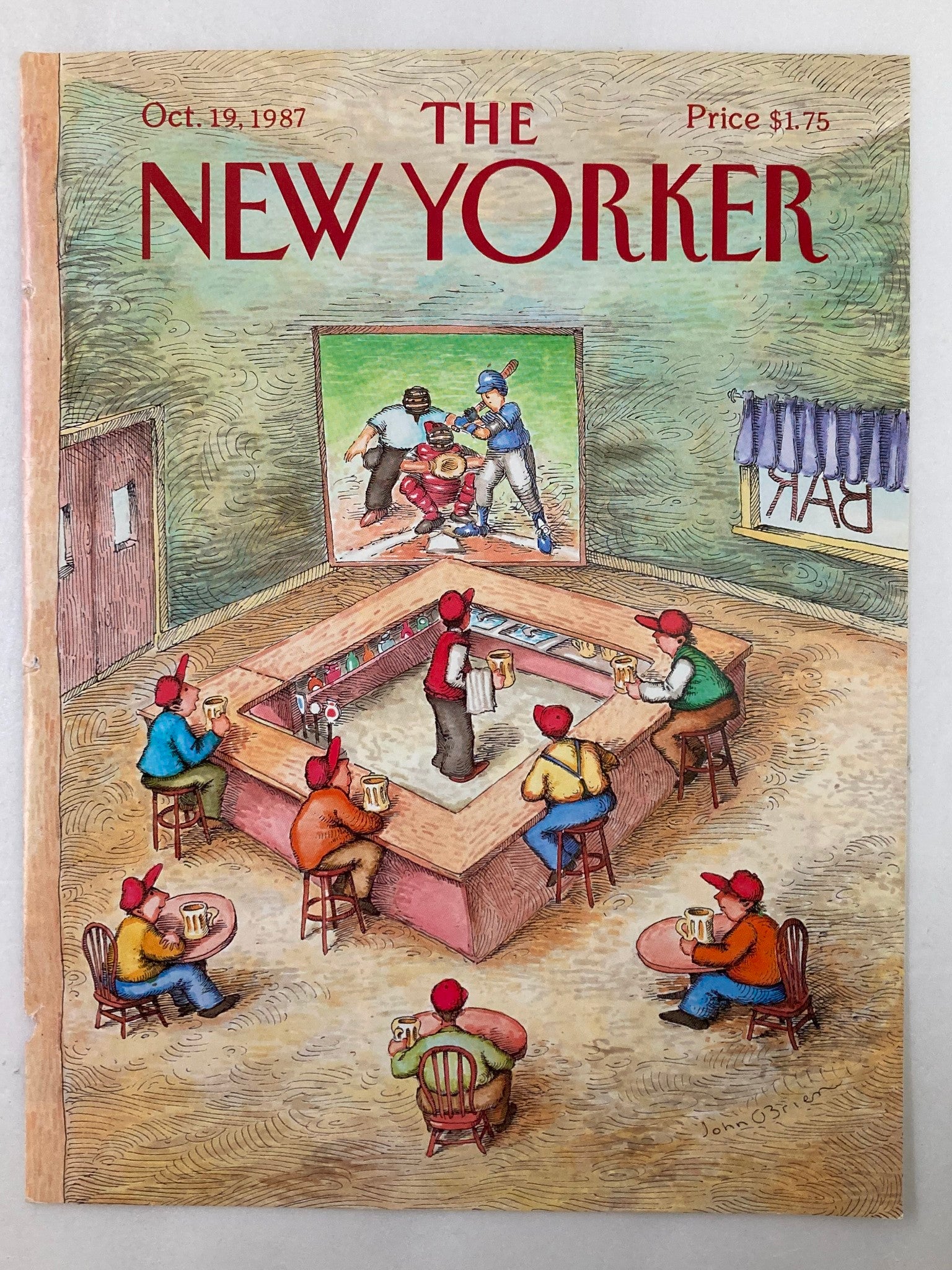 COVER ONLY The New Yorker October 19 1987 Pub Game by John O'Brien No Label