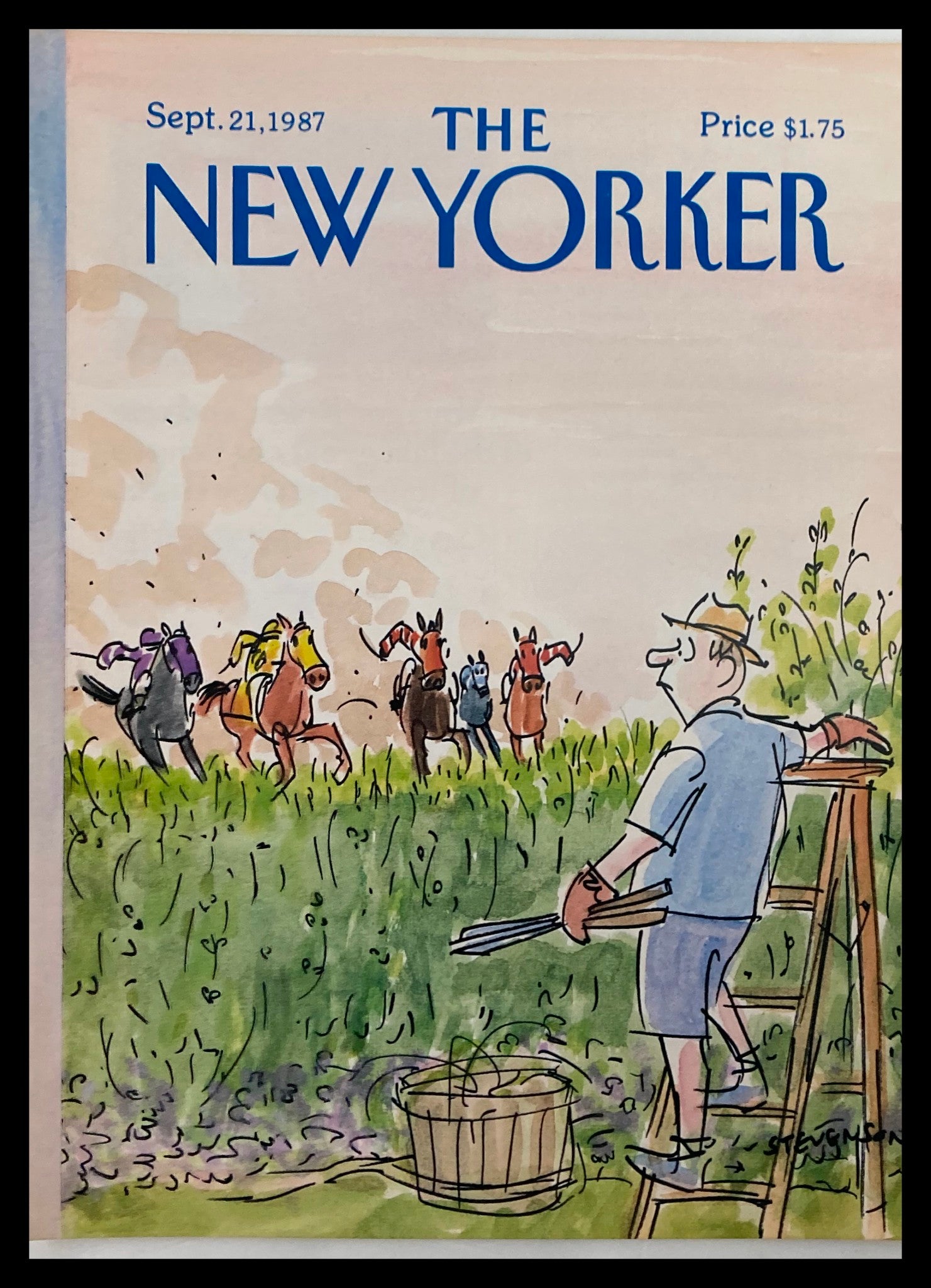 COVER ONLY The New Yorker September 21 1987 Riding Horses by Stevenson No Label