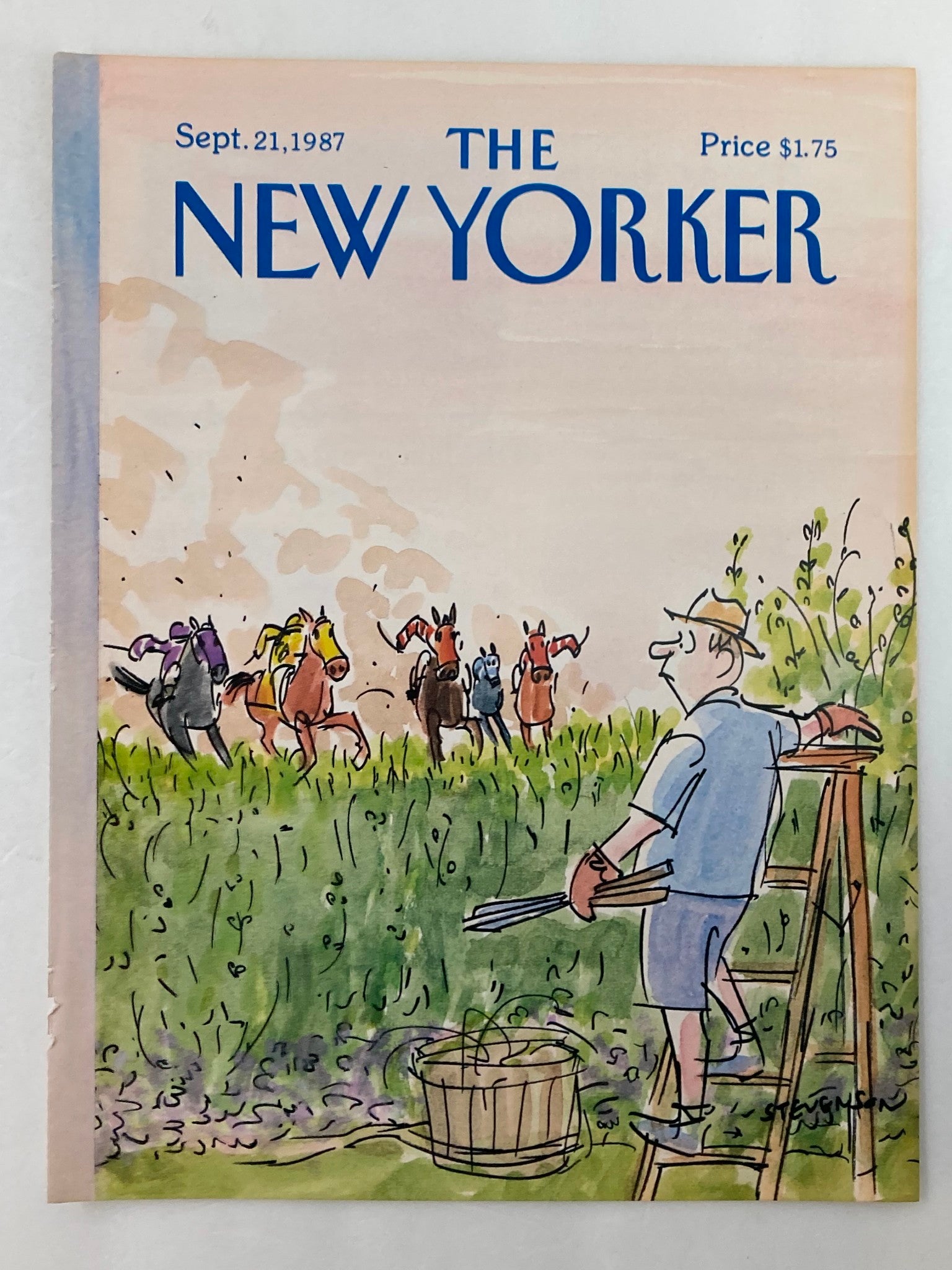 COVER ONLY The New Yorker September 21 1987 Riding Horses by Stevenson No Label