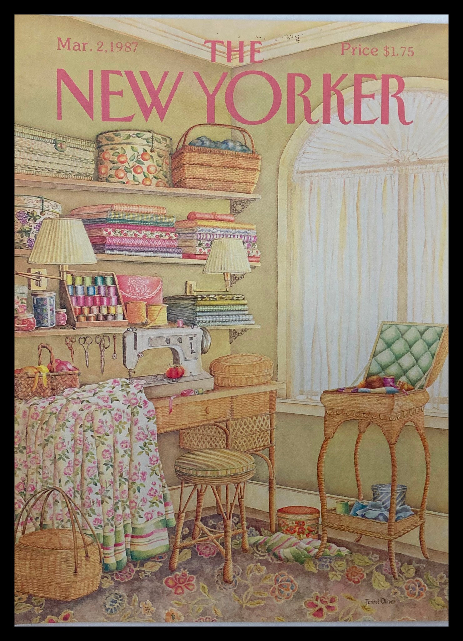 COVER ONLY The New Yorker March 2 1987 Sewing Machine by Jenni Oliver No Label