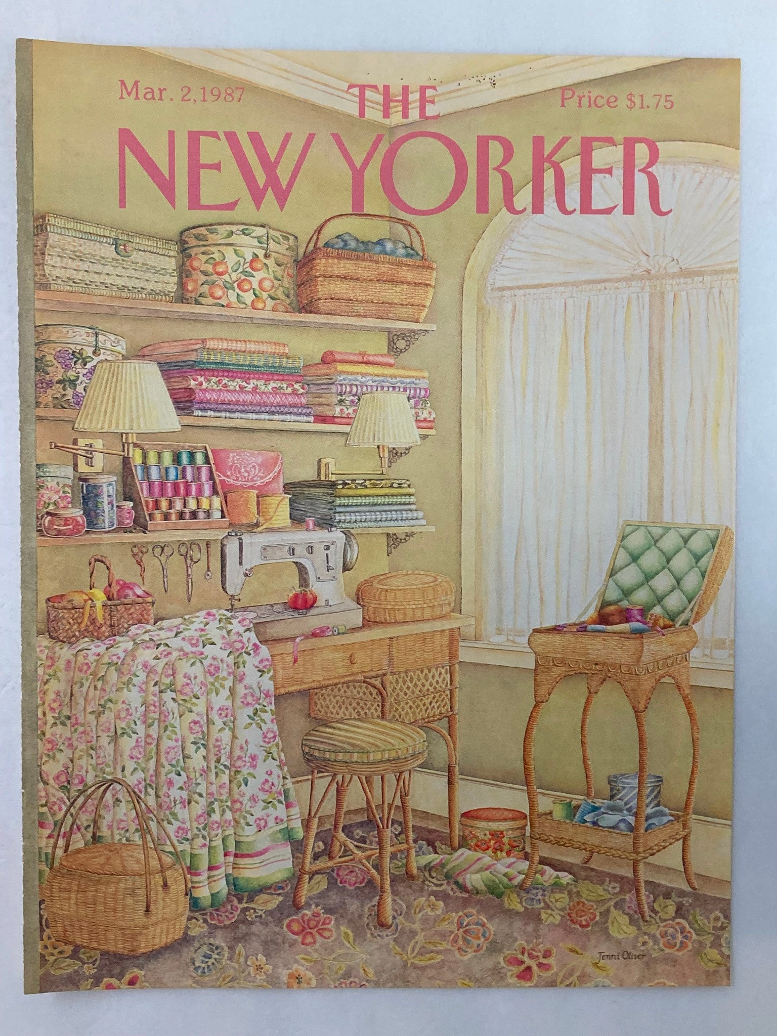 COVER ONLY The New Yorker March 2 1987 Sewing Machine by Jenni Oliver No Label