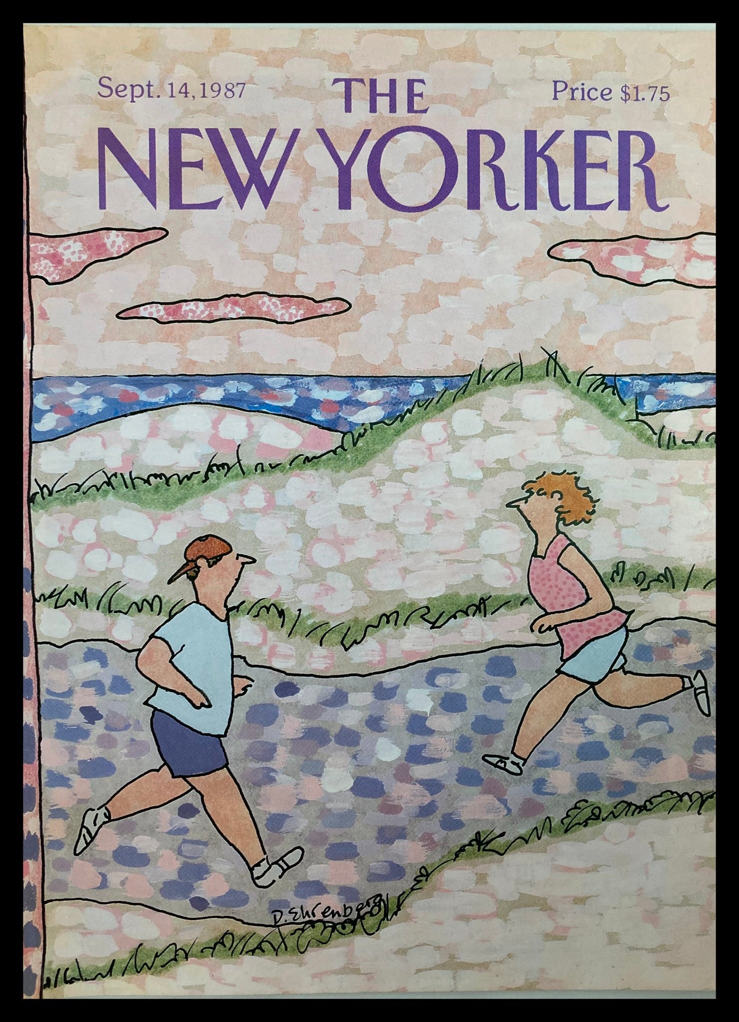 COVER ONLY The New Yorker September 14 1987 Jogging by Devera Ehrenberg No Label