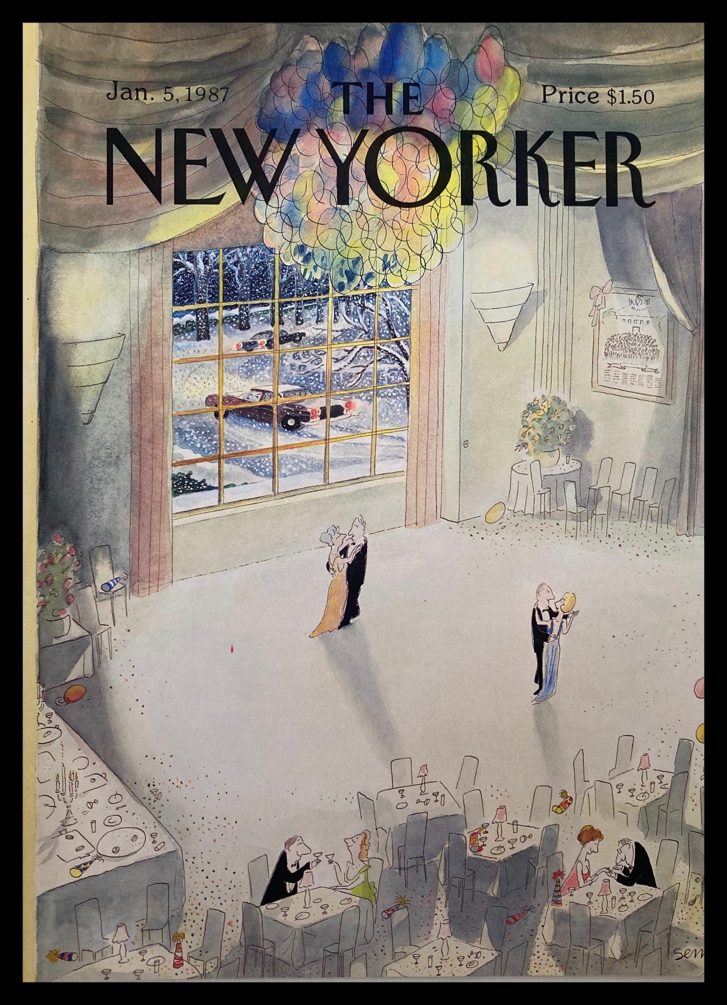 COVER ONLY The New Yorker January 5 1987 Couple Dancing by J. J. Sempe No Label