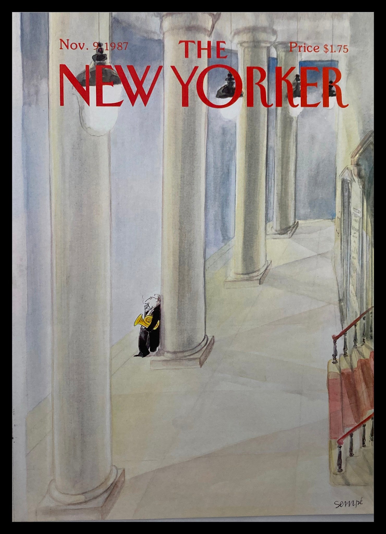 COVER ONLY The New Yorker November 9 1987 Cigarette Break by J.J. Sempe No Label