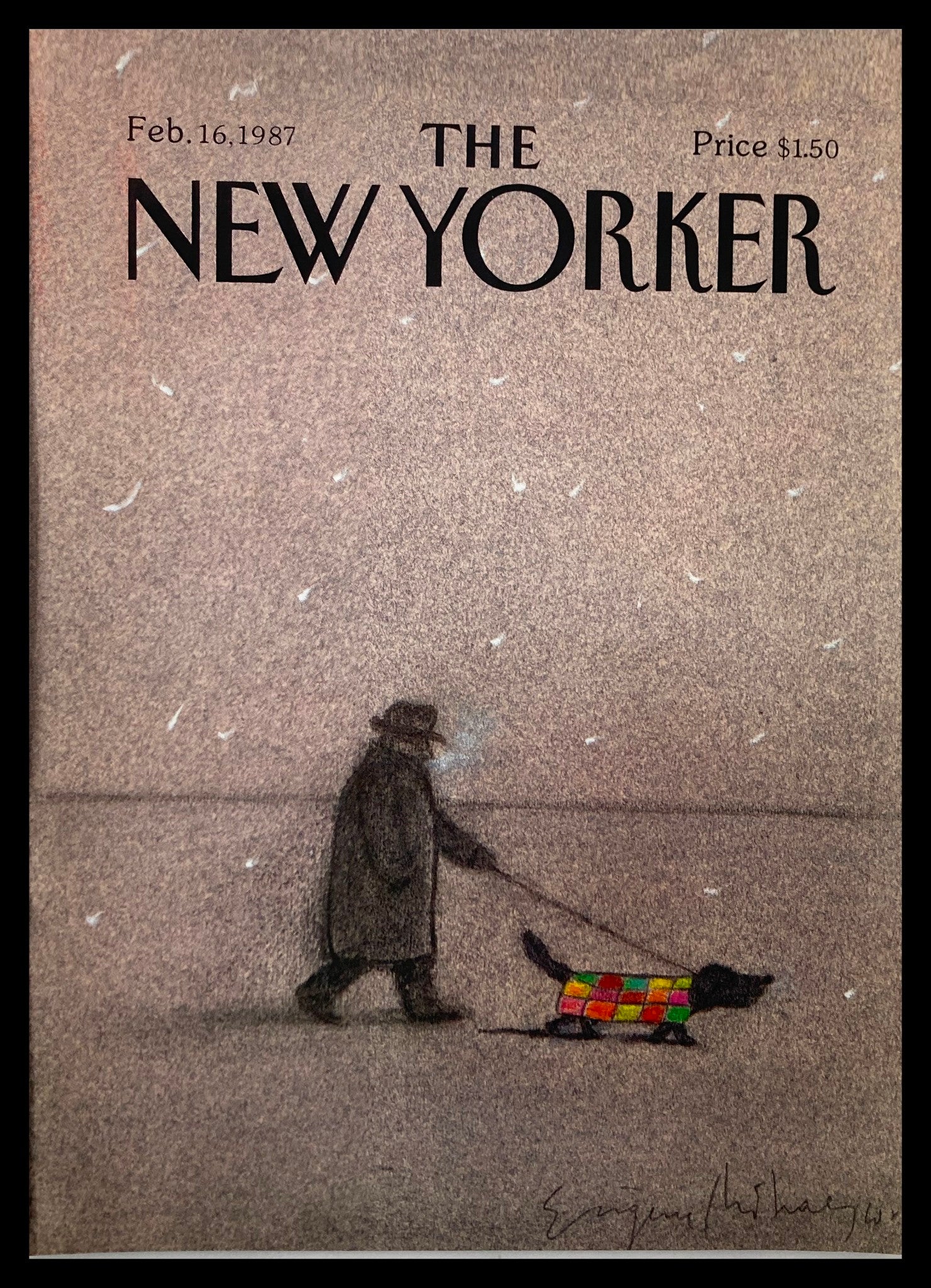 COVER ONLY The New Yorker February 16 1987 Dog Walk by Eugene Mihaesco No Label