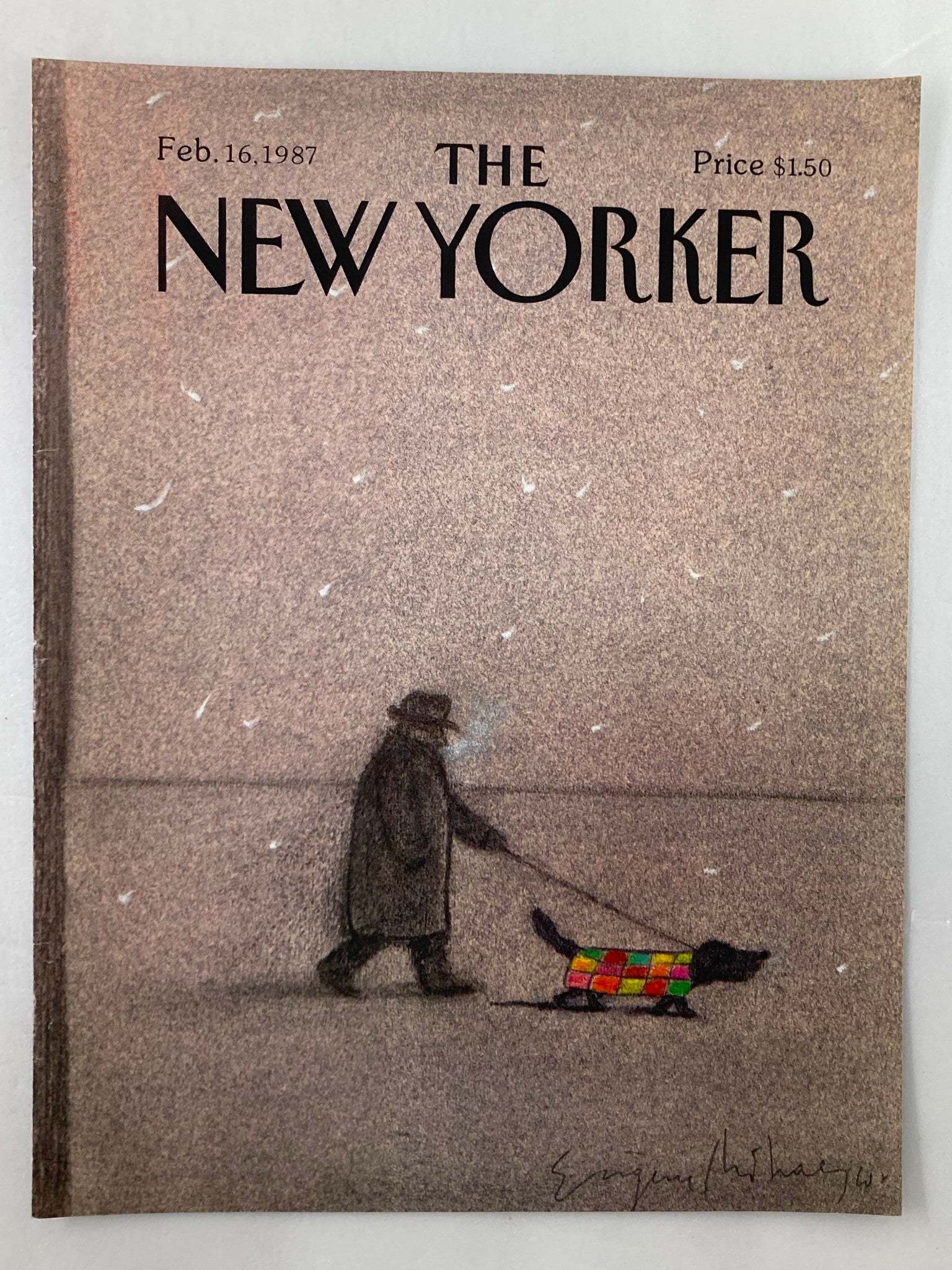 COVER ONLY The New Yorker February 16 1987 Dog Walk by Eugene Mihaesco No Label