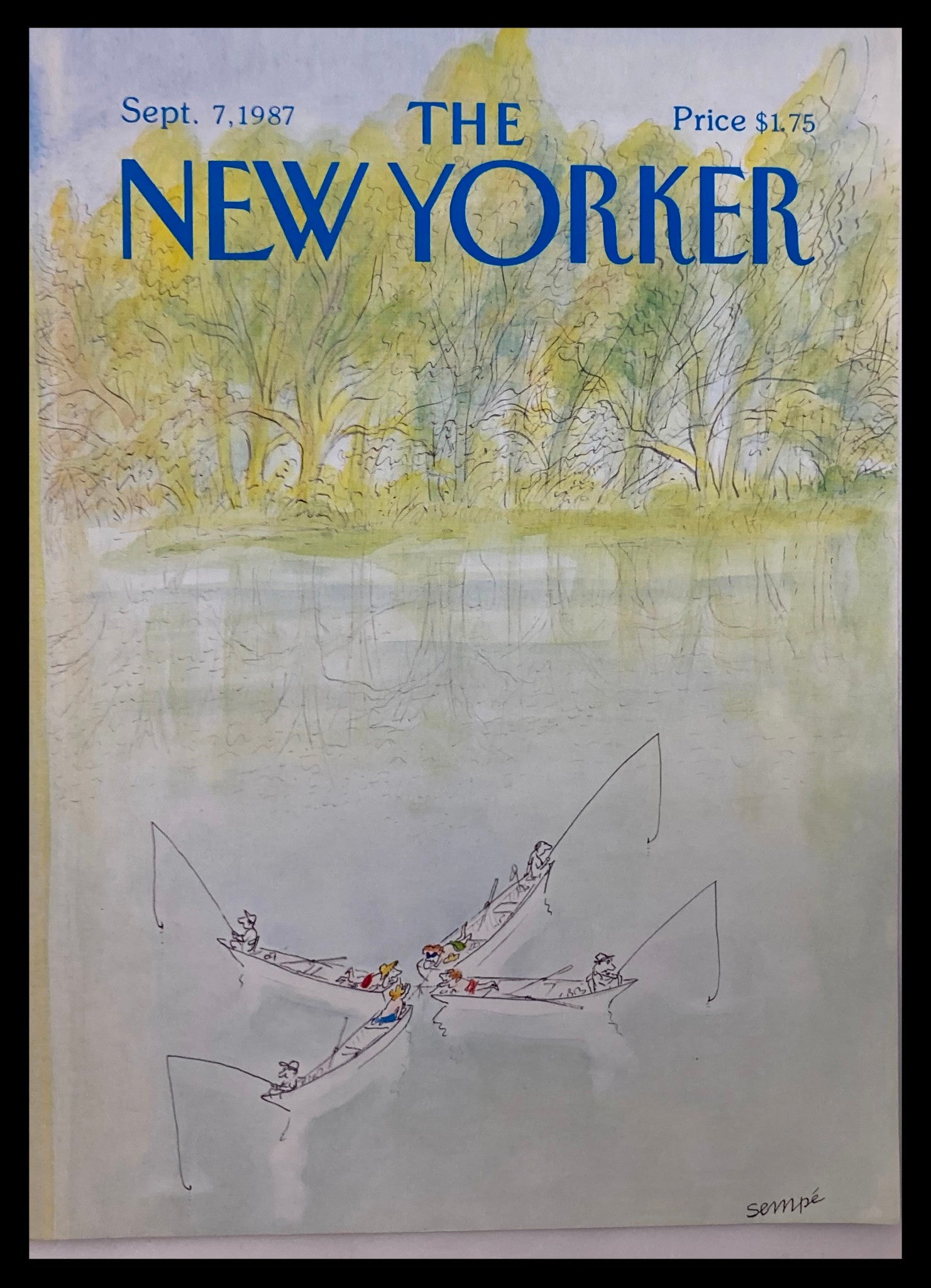 COVER ONLY The New Yorker September 7 1987 Fishing Party by J.J. Sempe No Label