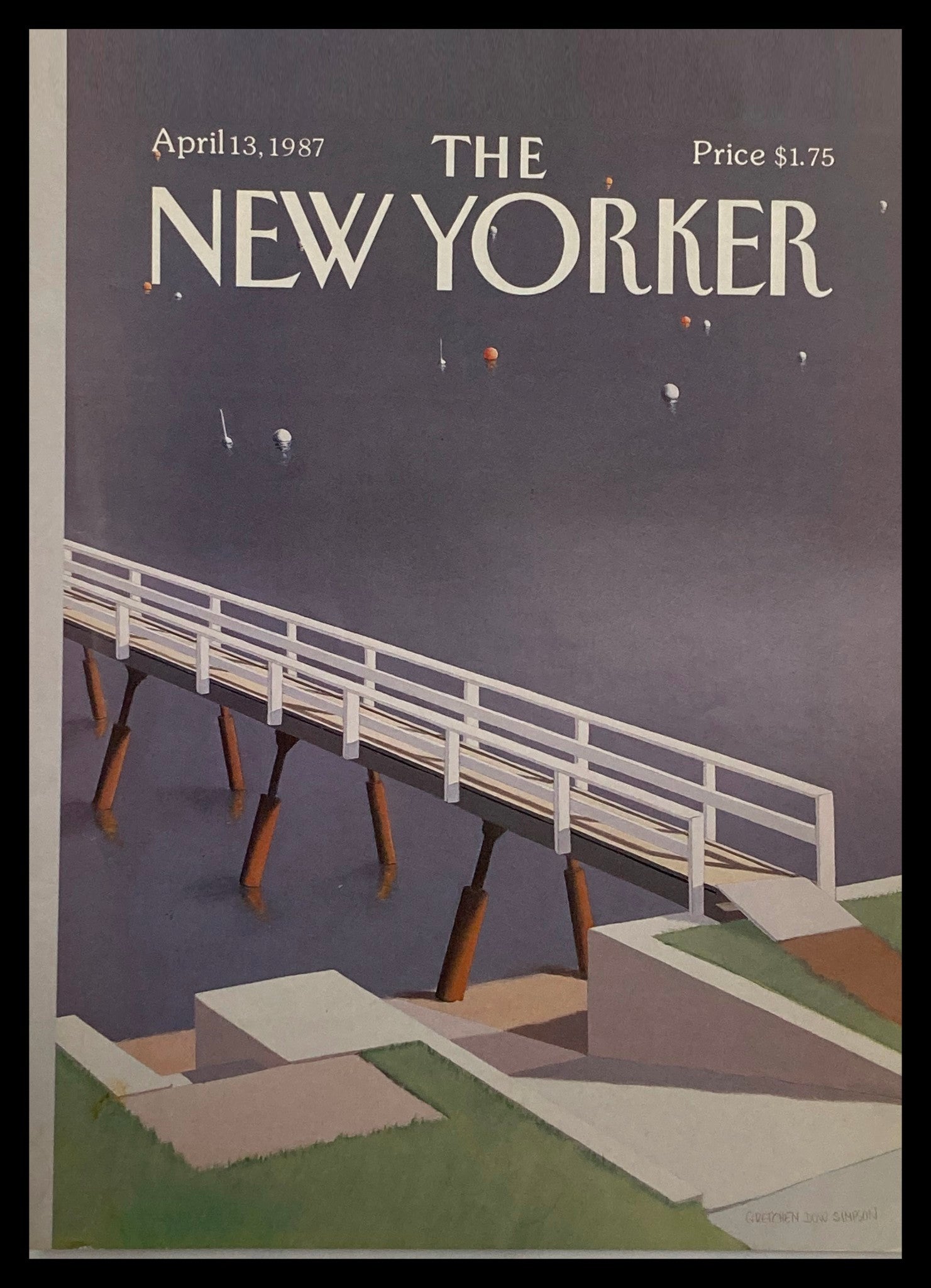 COVER ONLY The New Yorker April 13 1987 Foot Bridge by Gretchen Simpson No Label