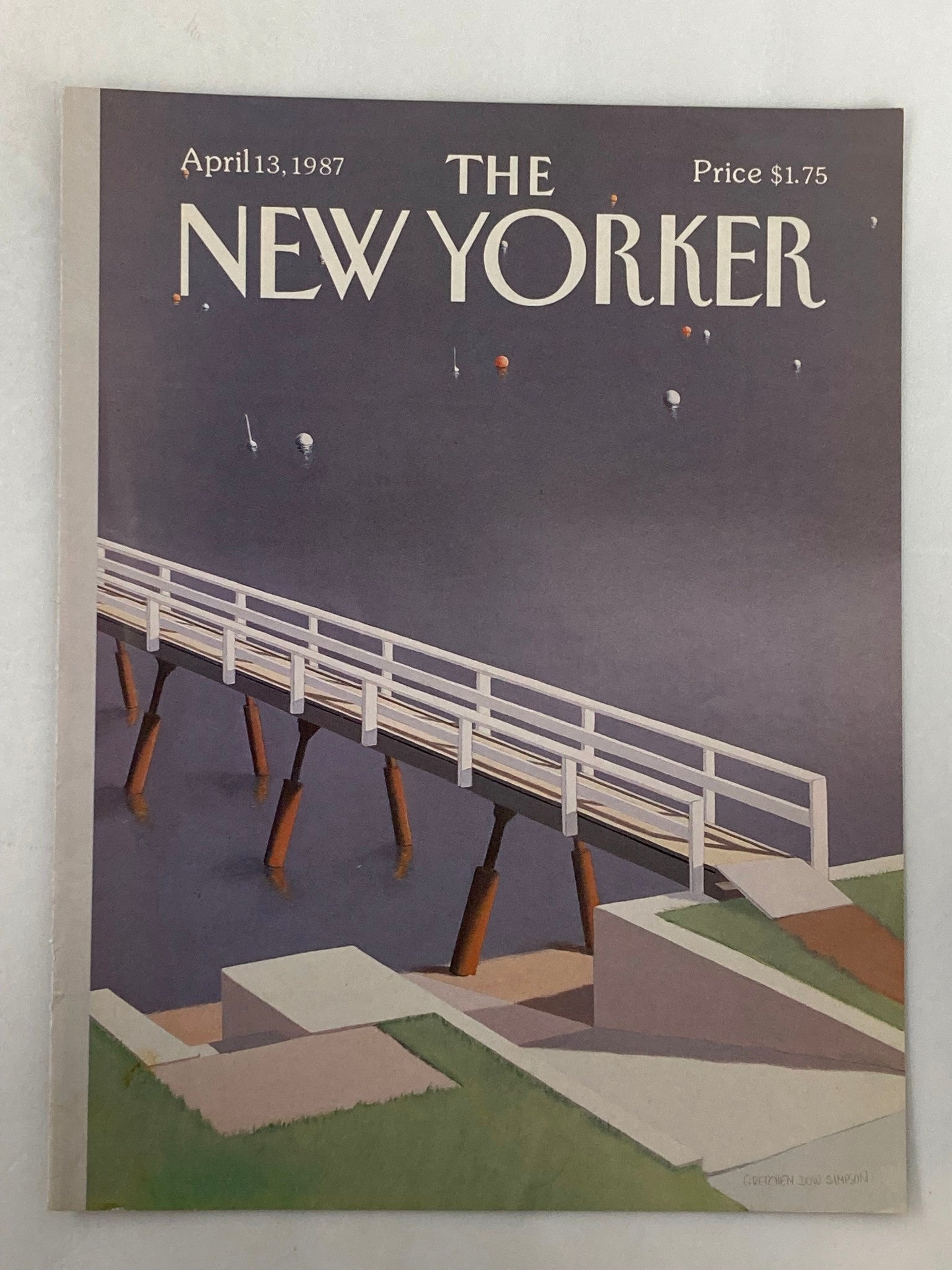 COVER ONLY The New Yorker April 13 1987 Foot Bridge by Gretchen Simpson No Label