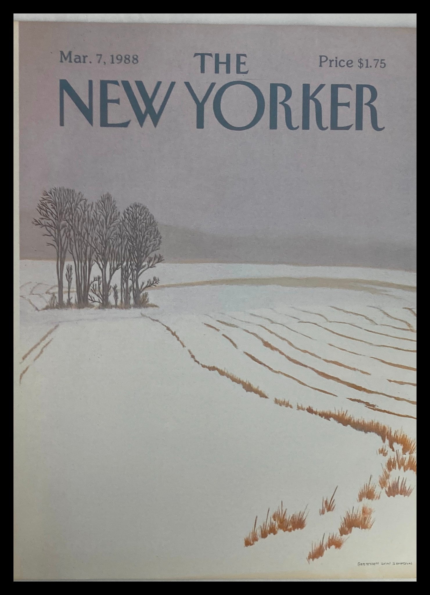 COVER ONLY The New Yorker March 7 1988 Snowing by Gretchen Dow Simpson No Label