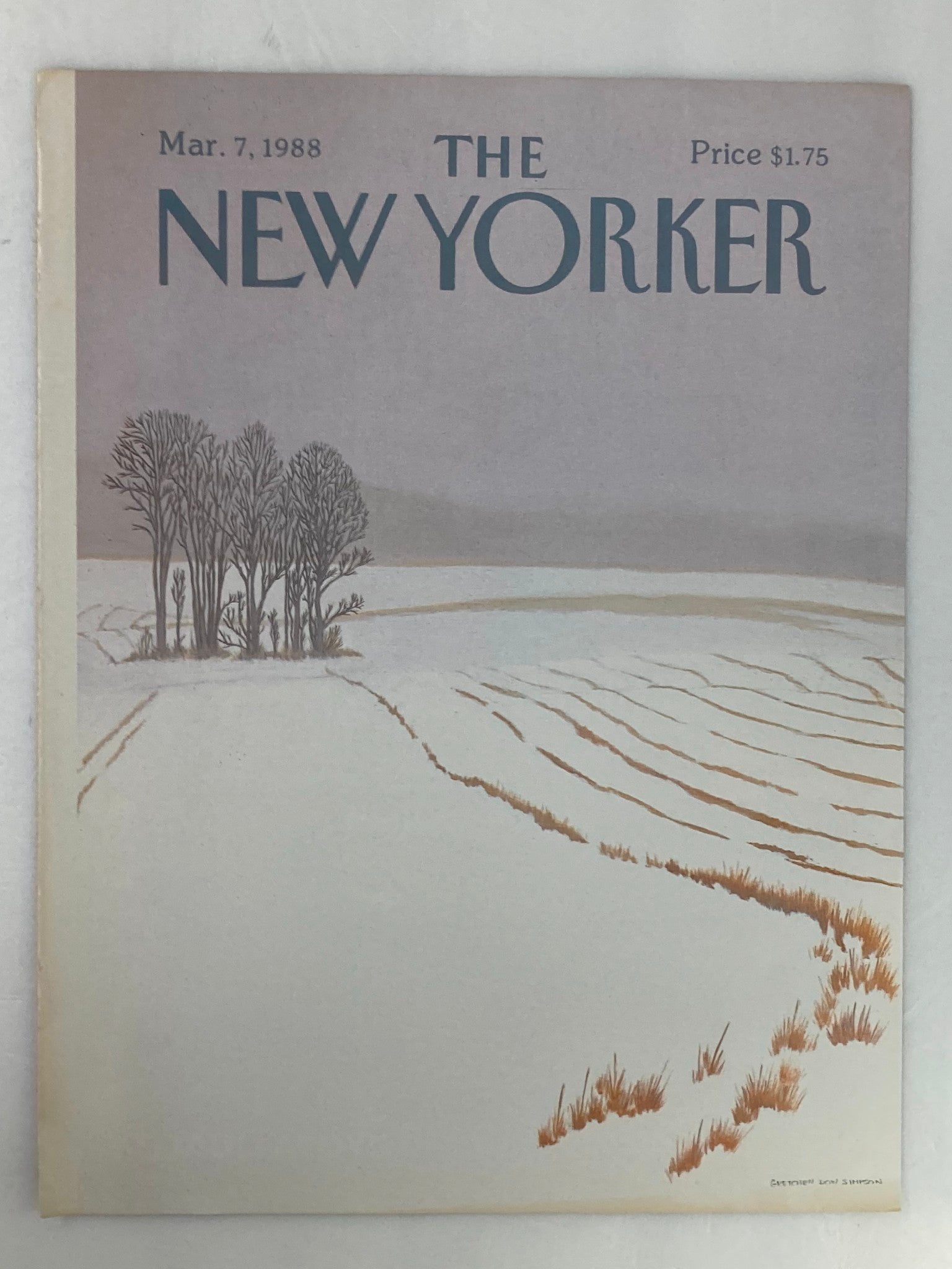 COVER ONLY The New Yorker March 7 1988 Snowing by Gretchen Dow Simpson No Label