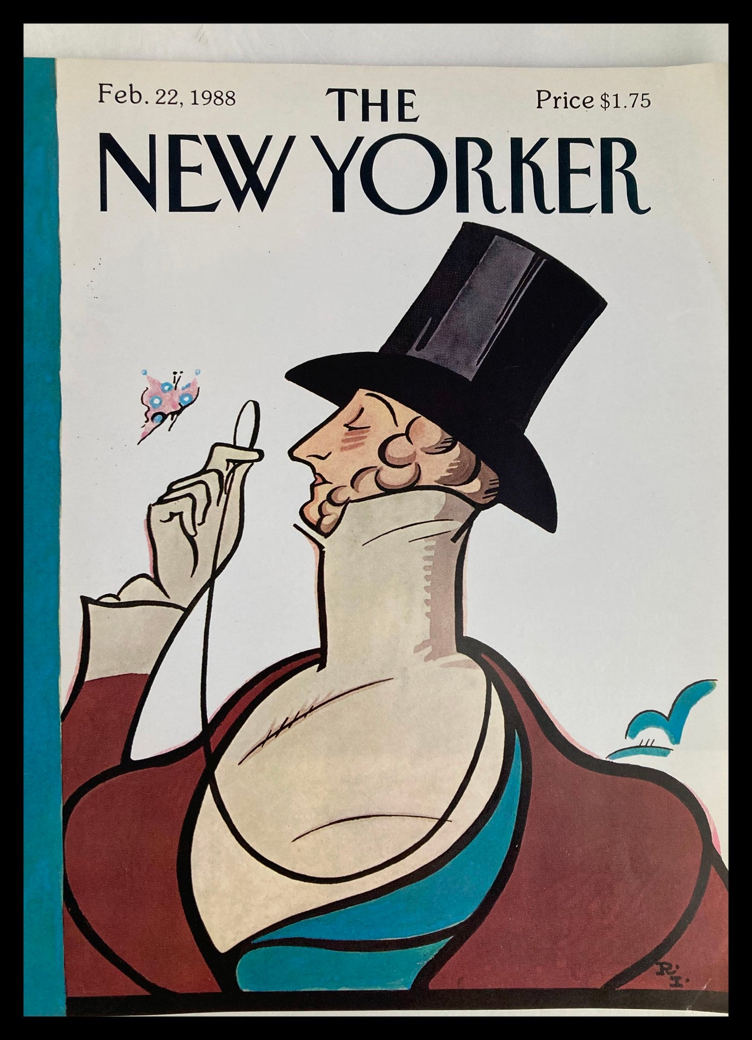 COVER ONLY The New Yorker February 22 1988 Mr. Tilley by Ira Levin No Label