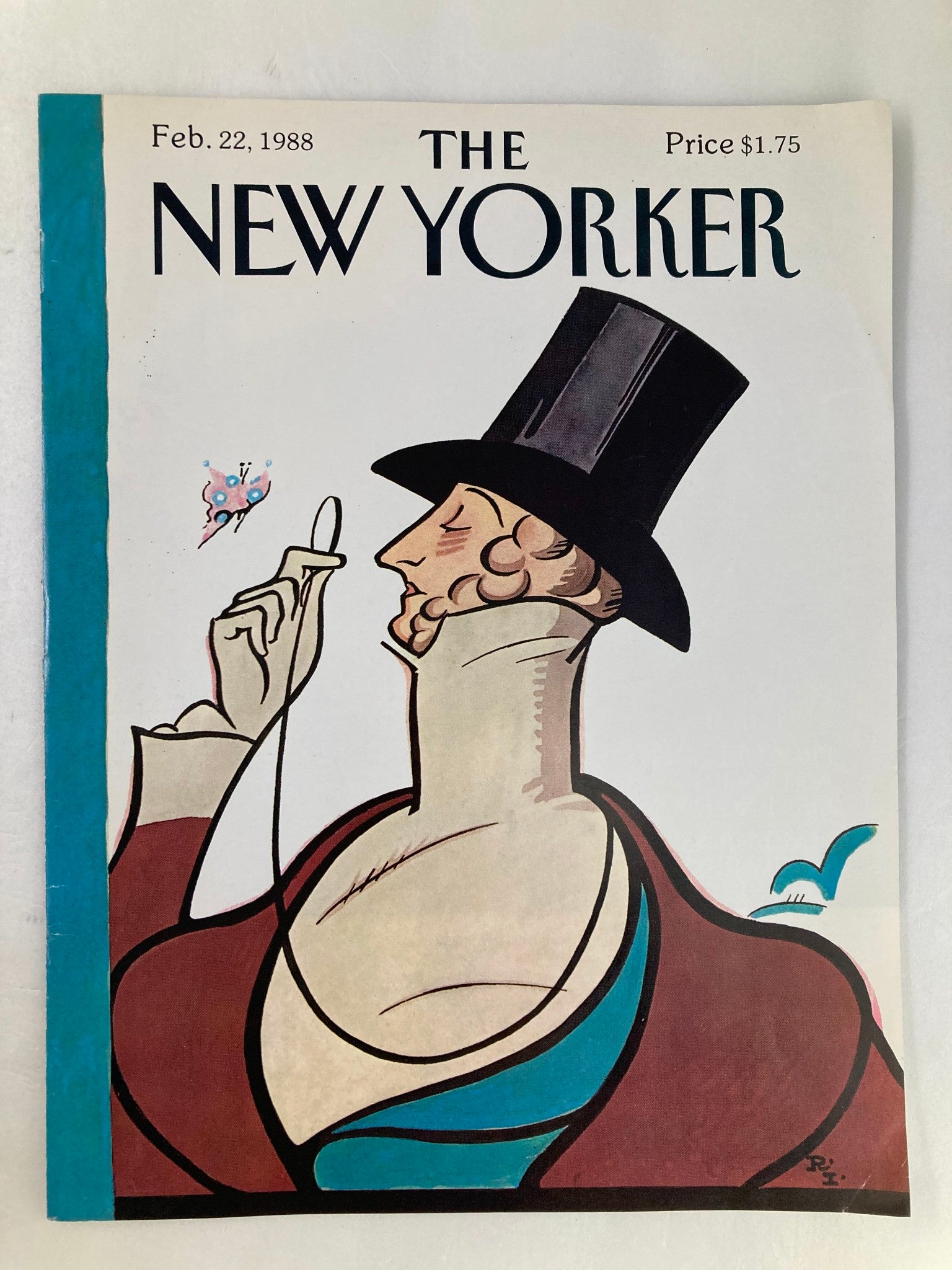 COVER ONLY The New Yorker February 22 1988 Mr. Tilley by Ira Levin No Label