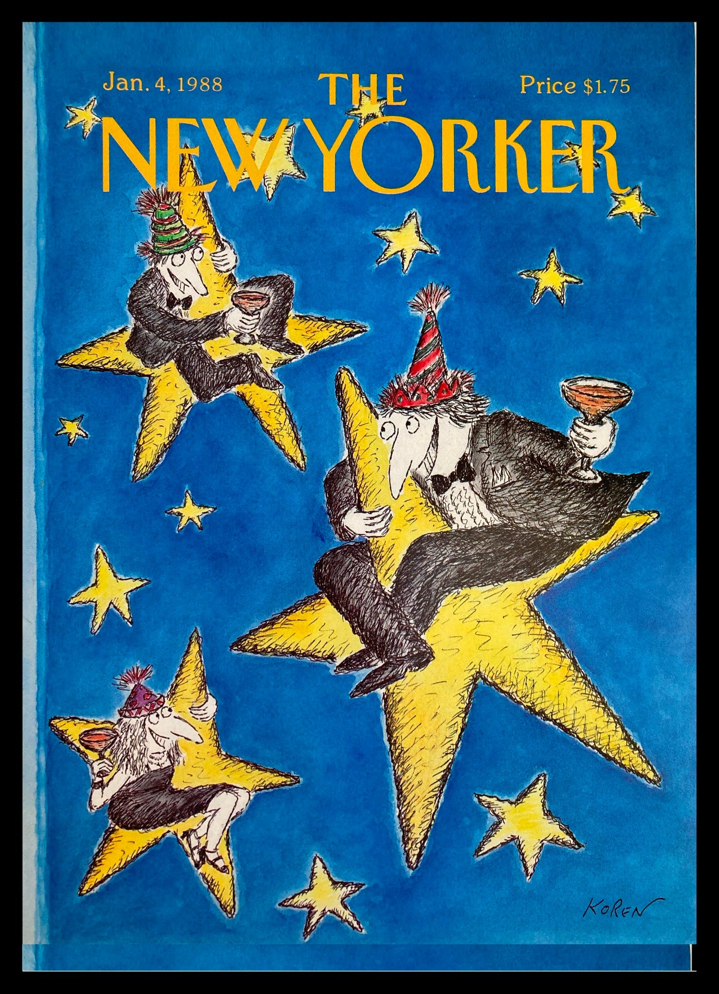 COVER ONLY The New Yorker January 4 1988 Star Party by Edward Koren No Label