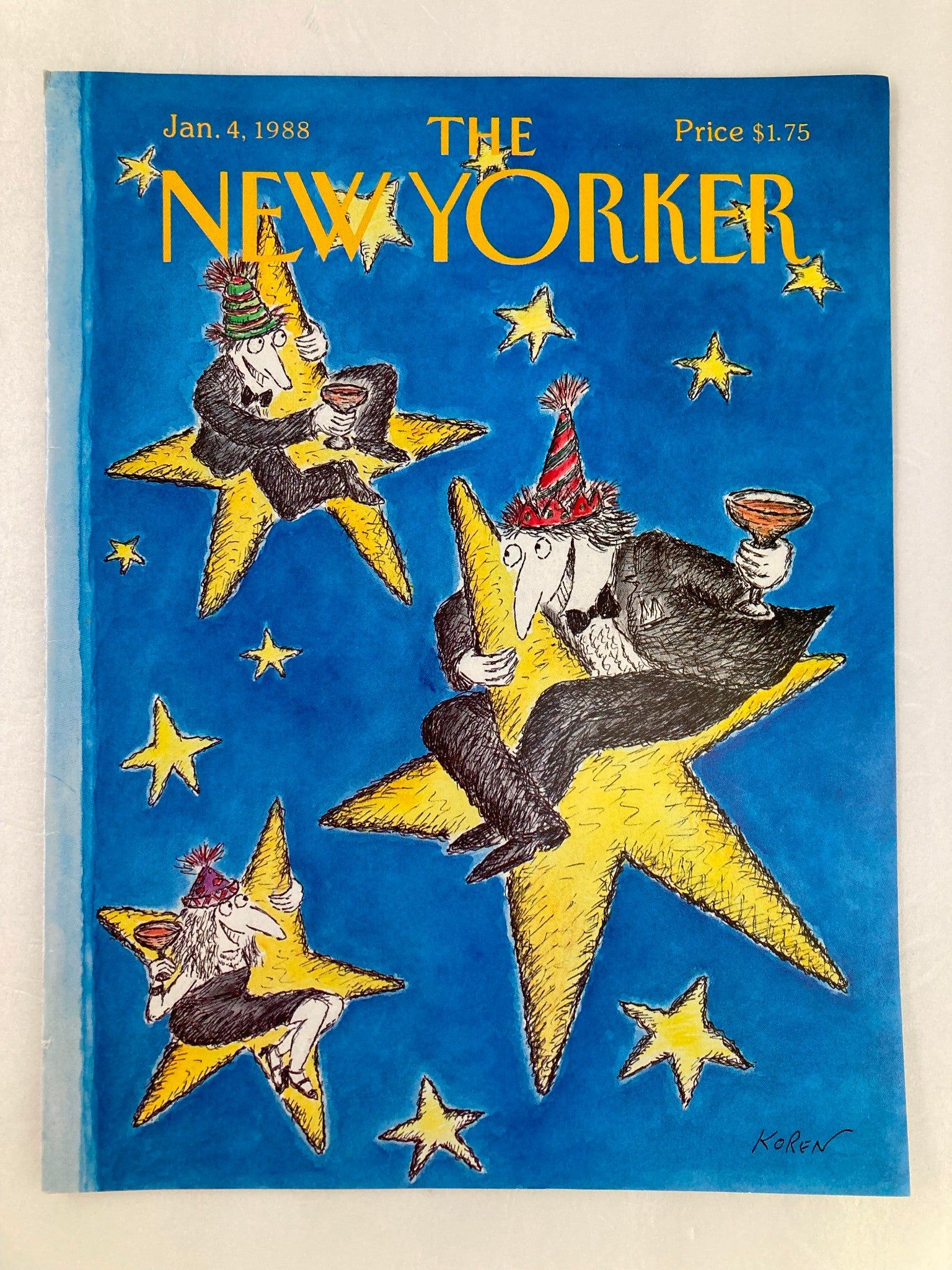 COVER ONLY The New Yorker January 4 1988 Star Party by Edward Koren No Label